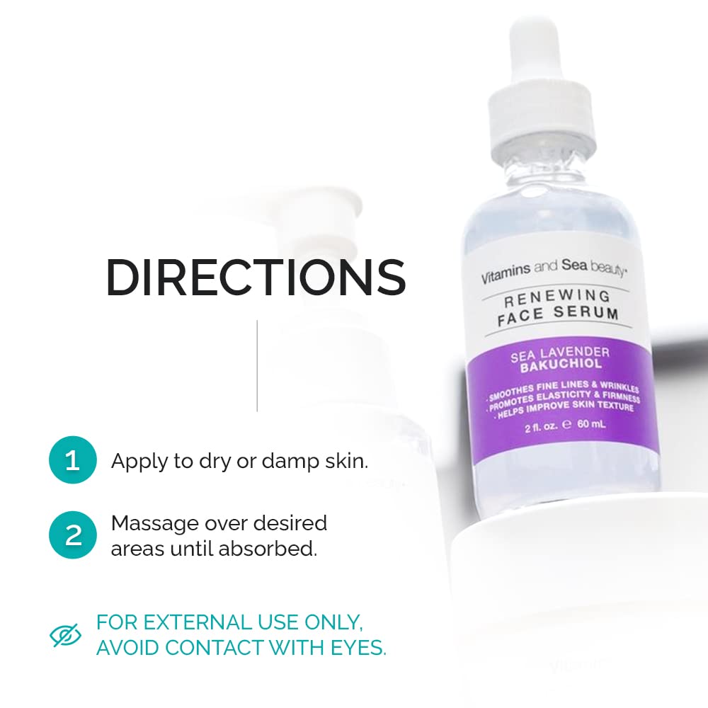 Renewing Skin Serum with Sea Lavender & Bakuchiol | VITAMINS AND SEA BEAUTY – Anti-Aging Firming (2 fl oz)