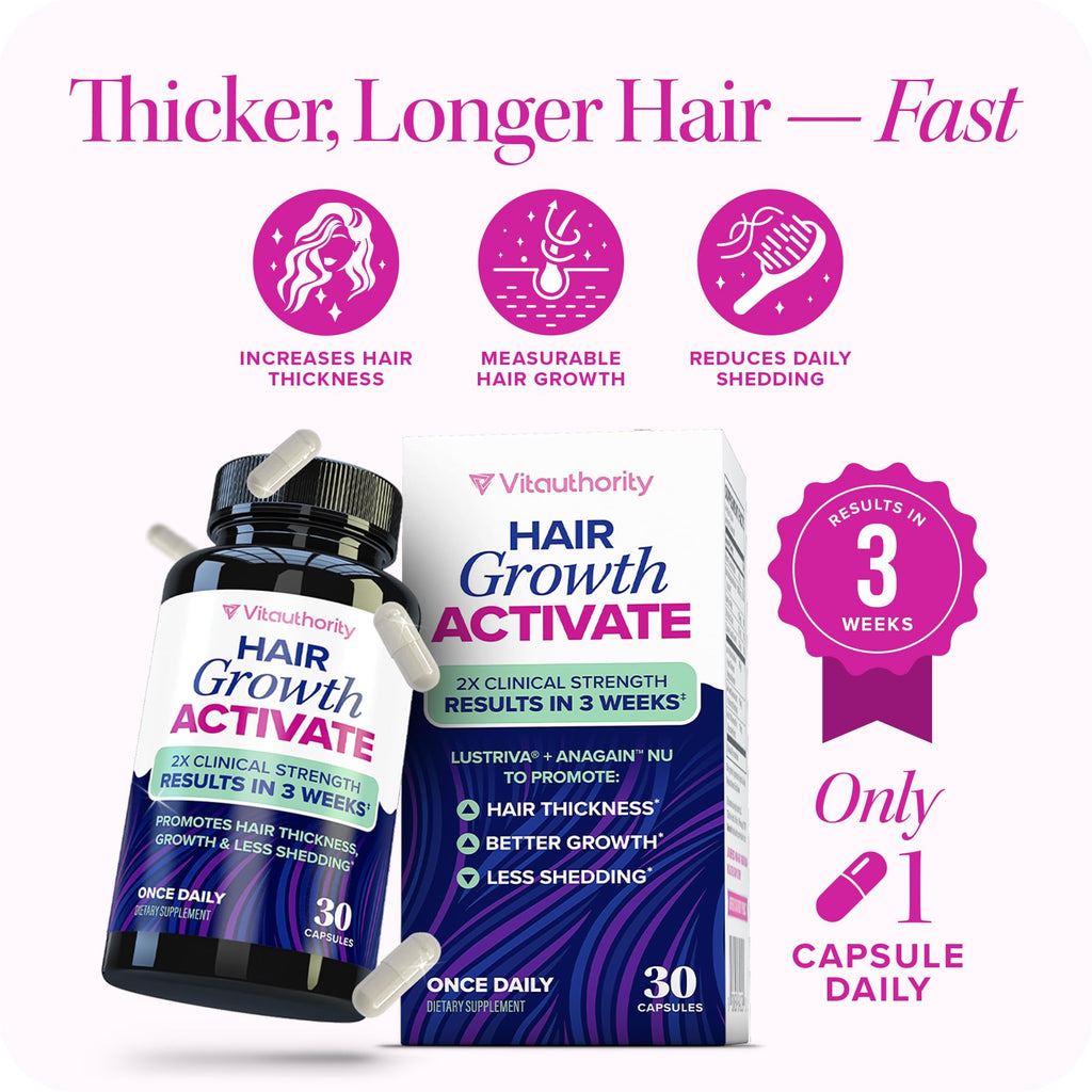 Vitauthority Lustriva Hair Growth Supplement for Women | Thicker, Fuller Hair with DHT Blocker Vitamins | 30 Capsules