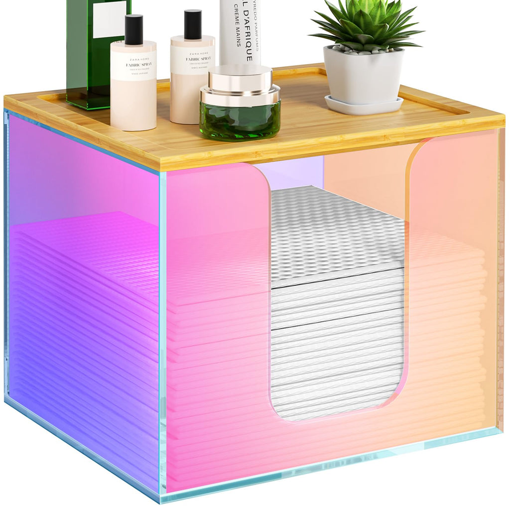 VITVITI Disposable Face Towel Holder Box – Acrylic Towel Storage with Bamboo Lid