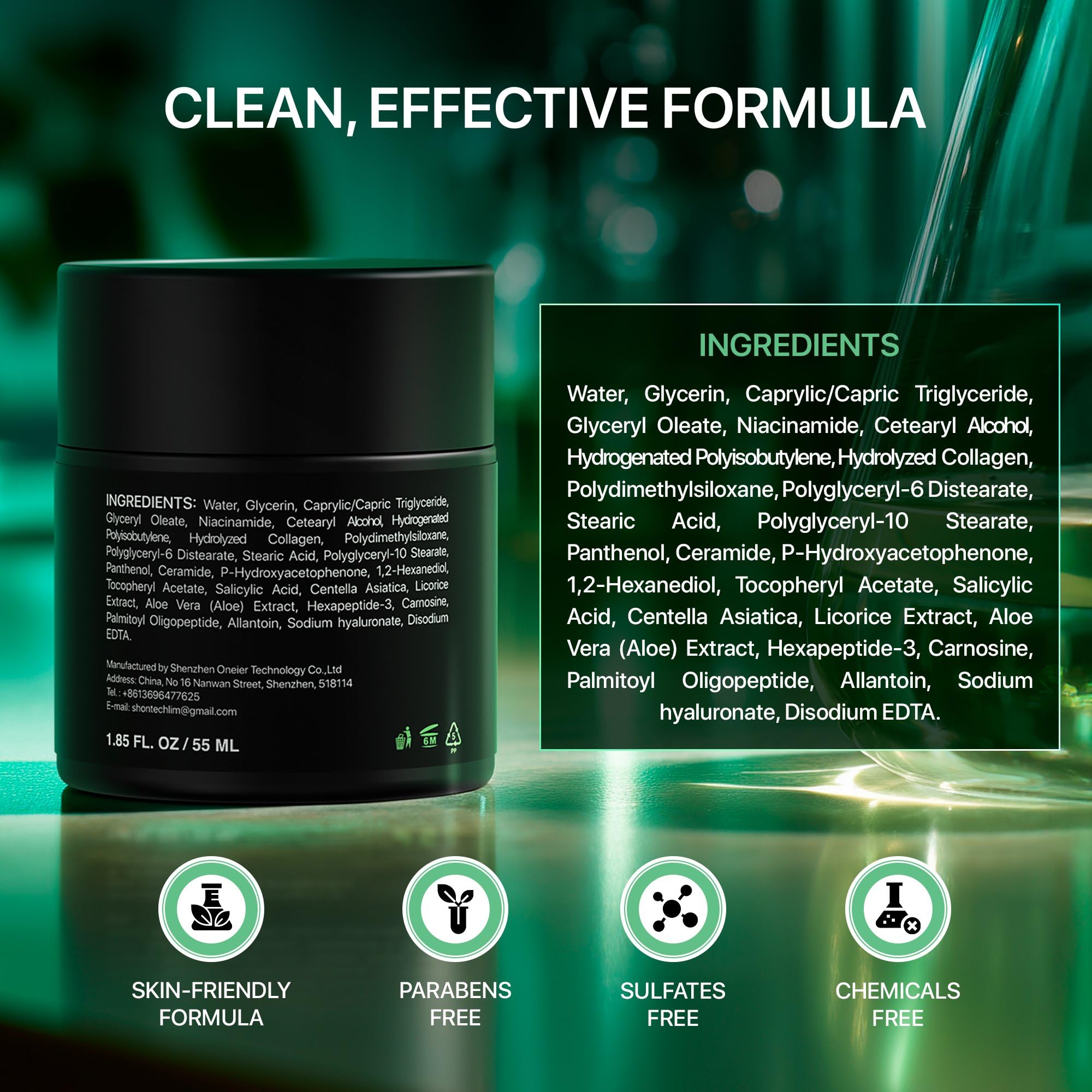 Viva Lab Mens Face Moisturizer – Lightweight Anti-Aging Cream with Niacinamide, Collagen & Ceramides (1.85 oz)