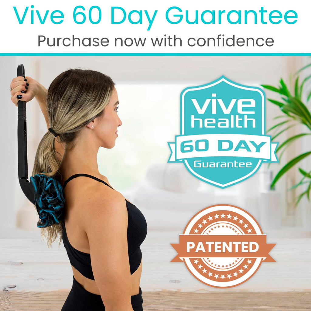 Vive Long Handled Loofah Stick – Extended Reach Bath Scrubber with Extra Pouf