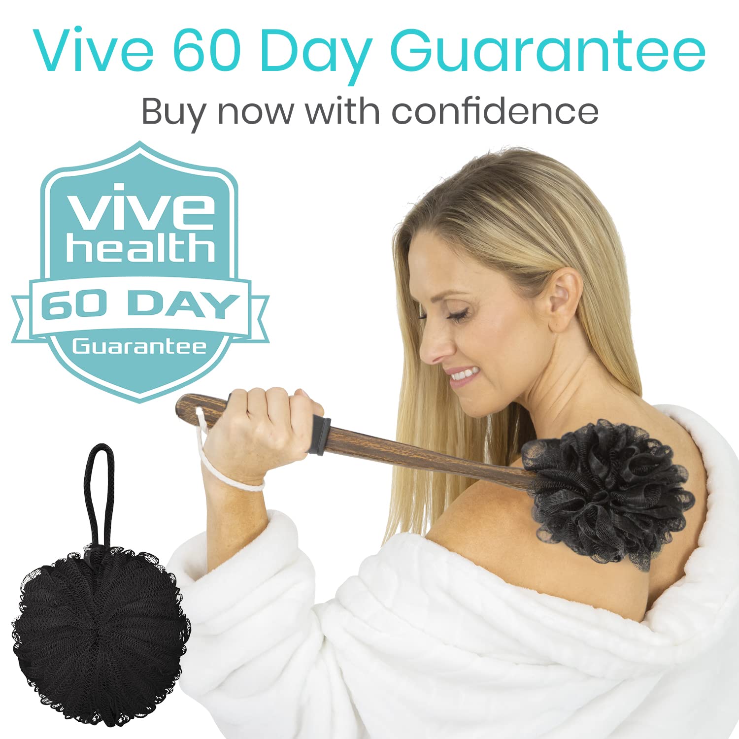Vive 17-Inch Shower Loofah with Long Handle – Back & Body Scrubber