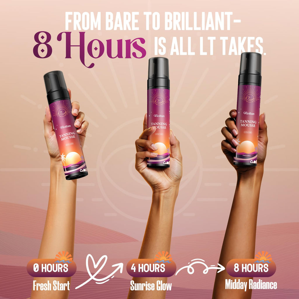 VIVITAN Self Tanner Mousse Kit – 250mL XL + Pro Tools | 1-Hour Express Bronze, No Orange