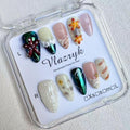 Vlazryk Handmade 3D Almond Press On Nails – Mermaid Chrome with Pearl Shell & Sea Life, Seabed World, 10 Pcs