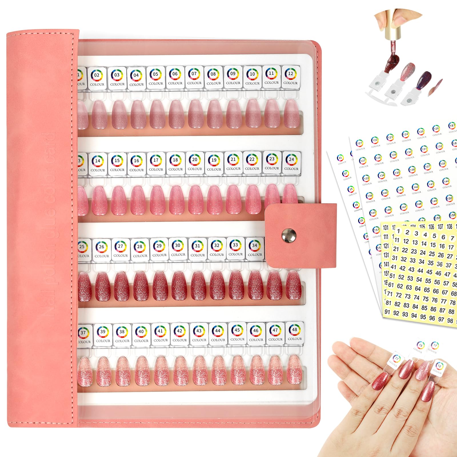vnjaoi 144 Magnetic Nail Swatch Book – Leather Display with 144 Magnetic Tips & Number Labels for Easy Preview & Storage