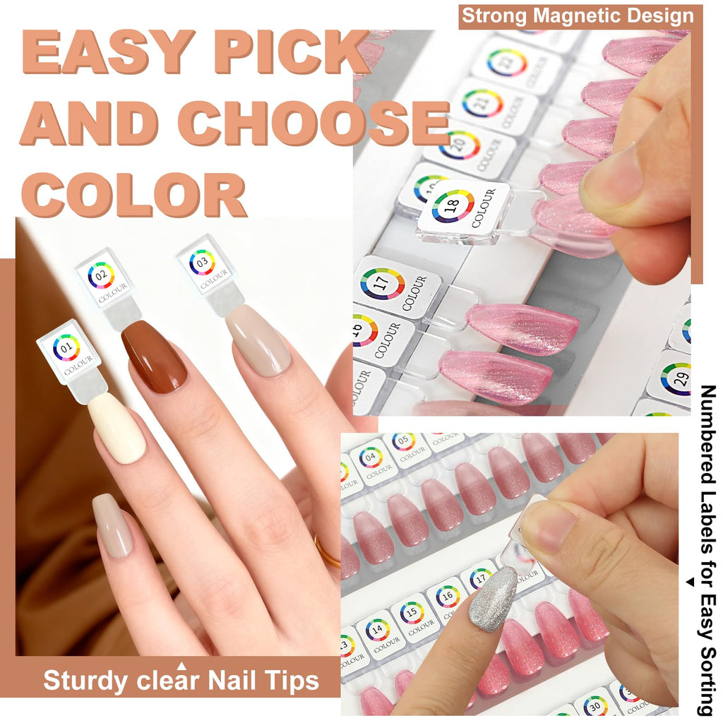 vnjaoi 144 Magnetic Nail Swatch Book – Leather Display with 144 Magnetic Tips & Number Labels for Easy Preview & Storage