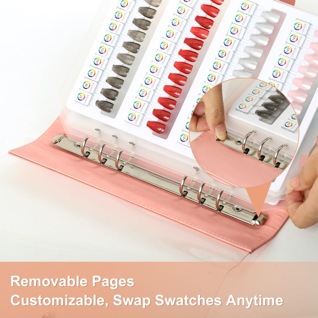 vnjaoi 144 Magnetic Nail Swatch Book – Leather Display with 144 Magnetic Tips & Number Labels for Easy Preview & Storage