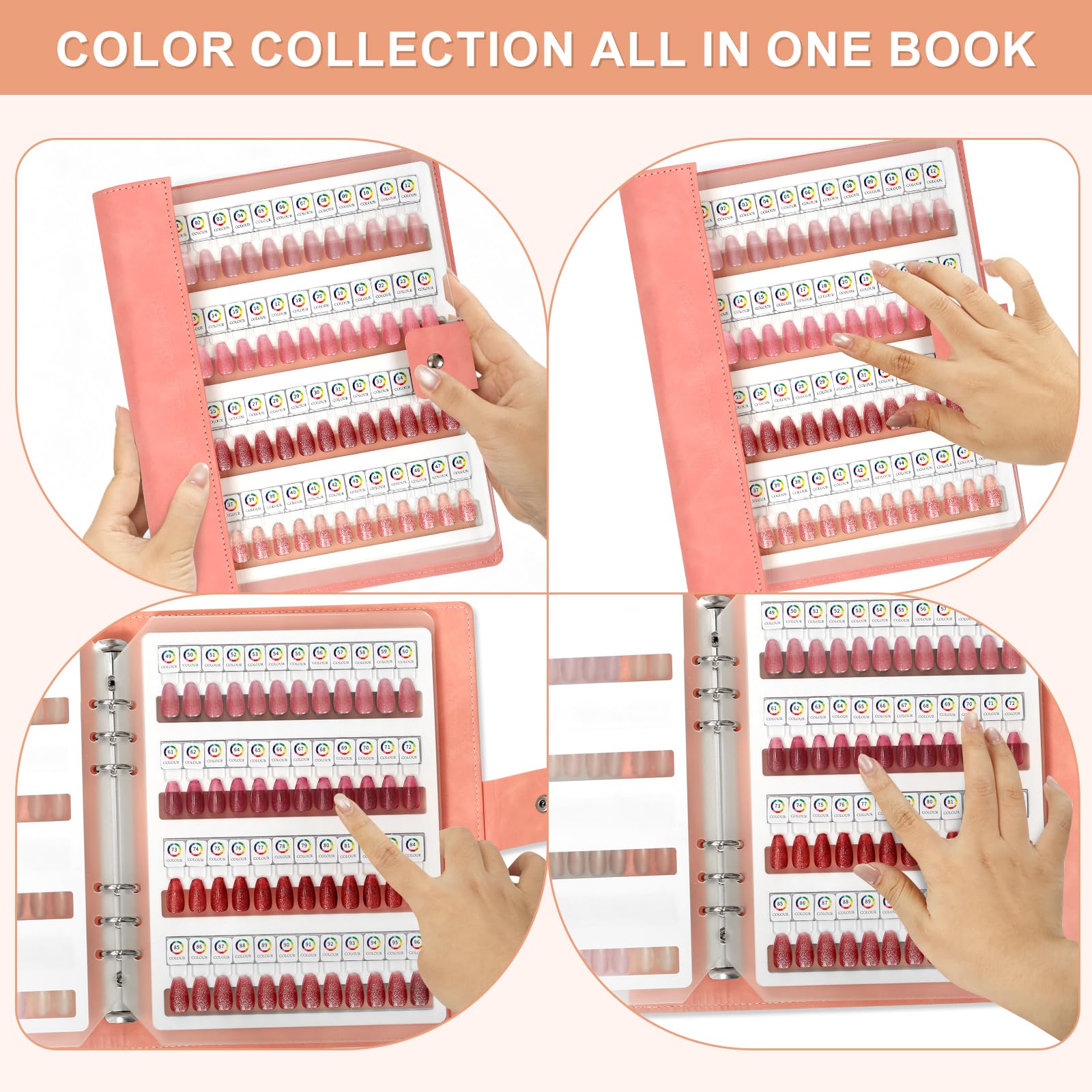 vnjaoi 144 Magnetic Nail Swatch Book – Leather Display with 144 Magnetic Tips & Number Labels for Easy Preview & Storage