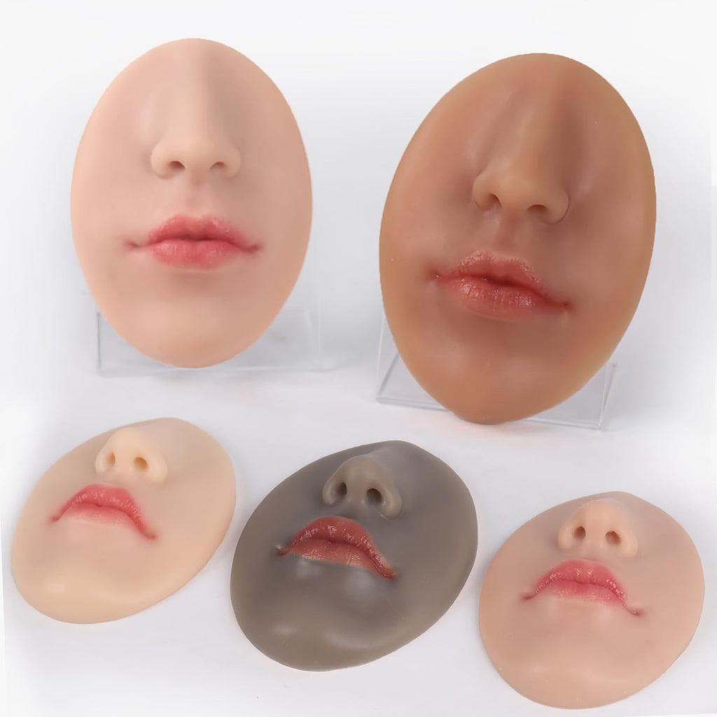 Vnmcry Silicone Nose & Mouth Practice Model | Realistic Lip & Nose Display for Piercing Training (Ivory, L-Thick Lip)