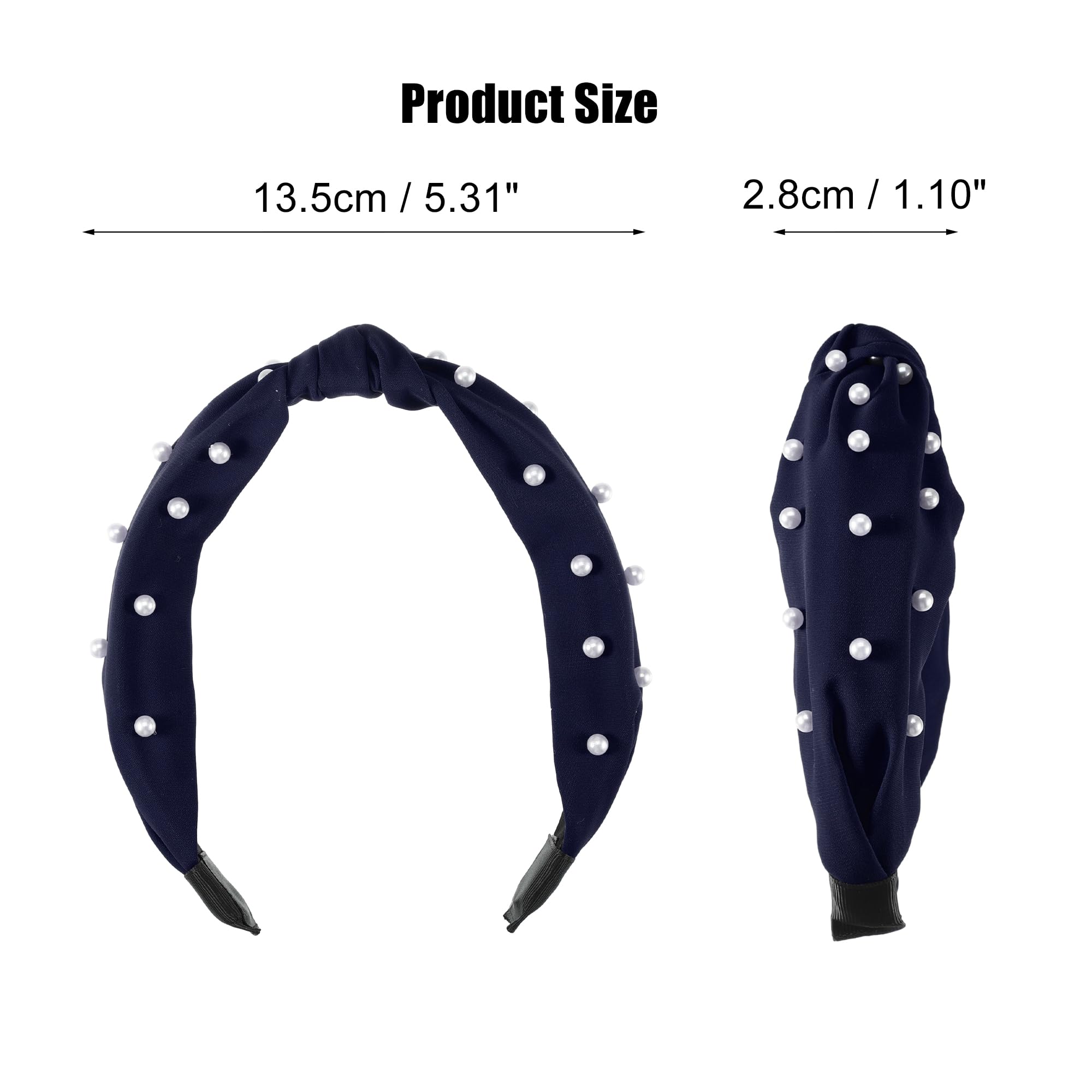 VOCOSTE Satin Knotted Pearl Headband for Women - Deep Blue, 1.1 Inch Wide