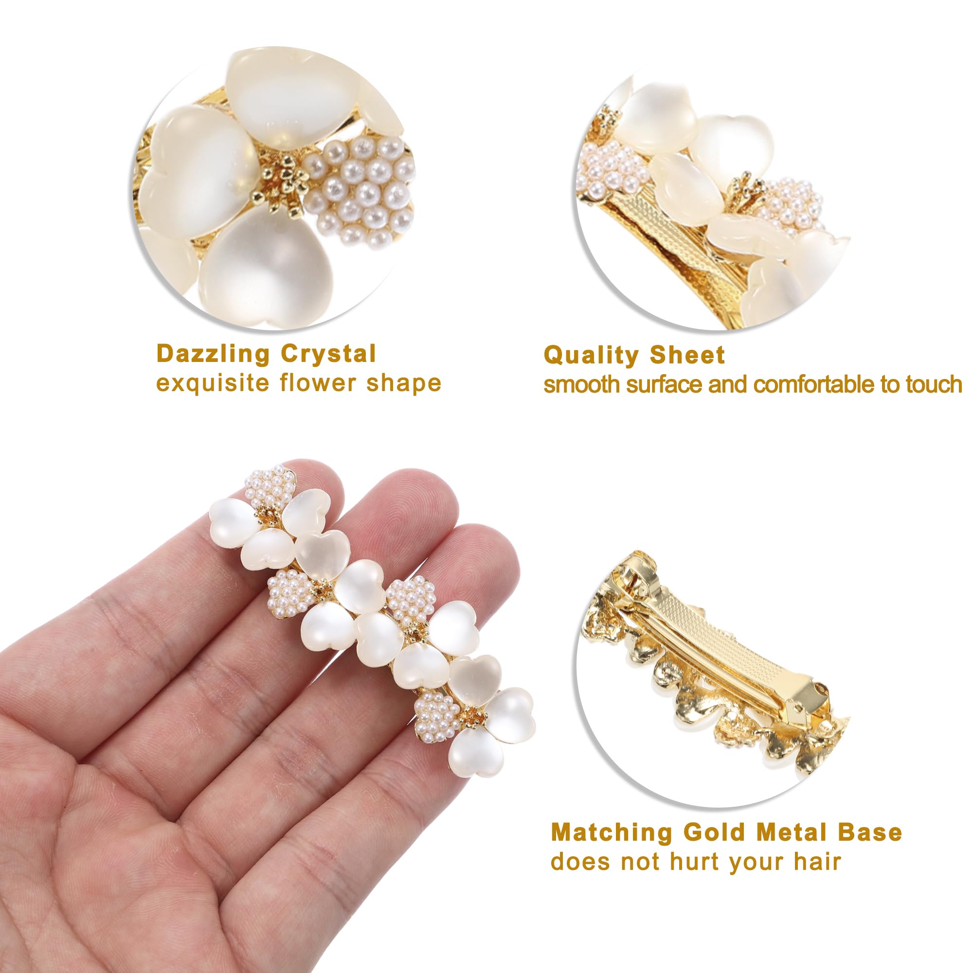 VOCOSTE Vintage Rhinestone Flower Hair Barrette – Small French Crystal Clip – Champagne