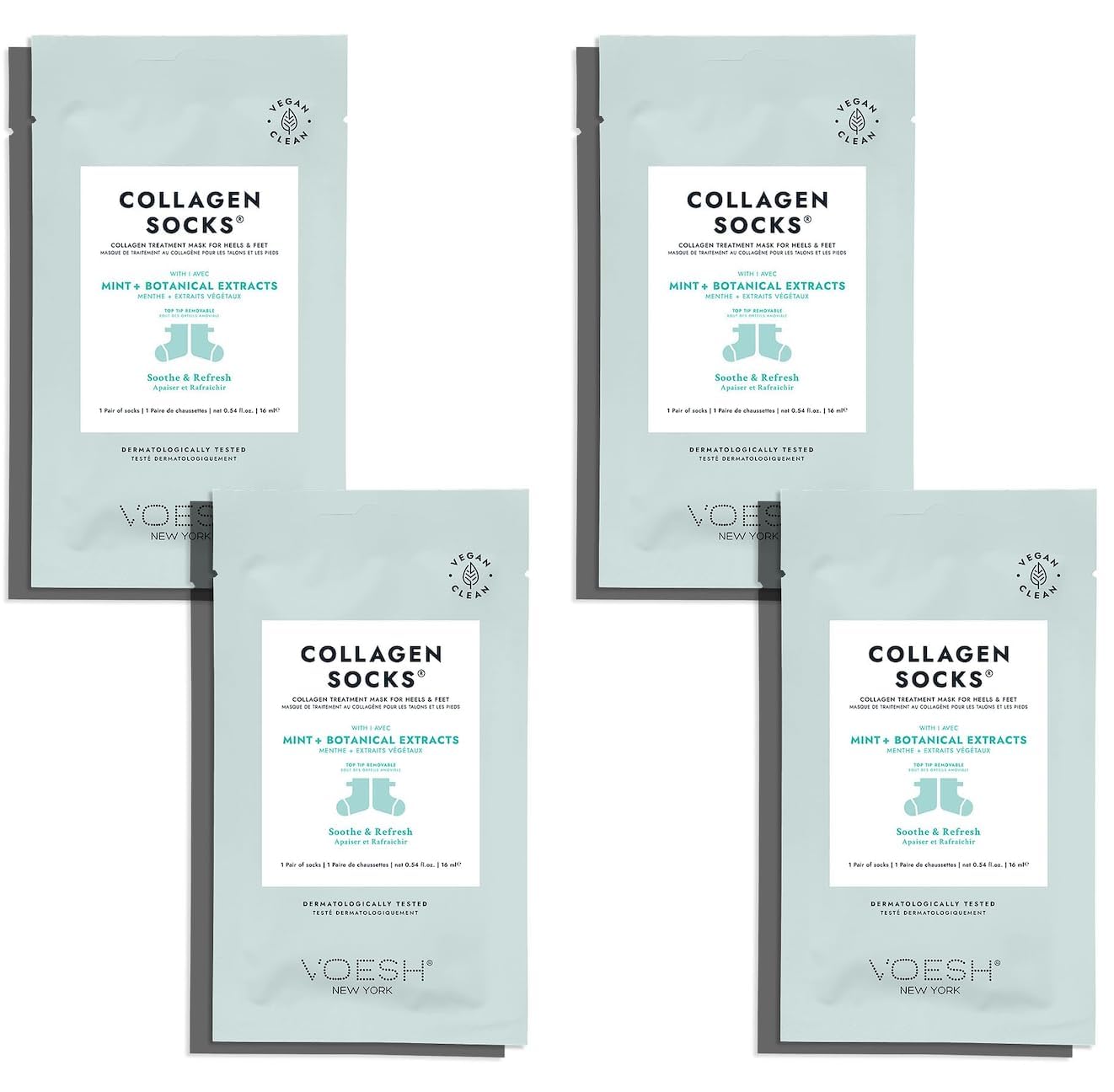 VOESH Collagen Socks – Peppermint Foot Spa (4 Pack) | Vegan & Cruelty-Free