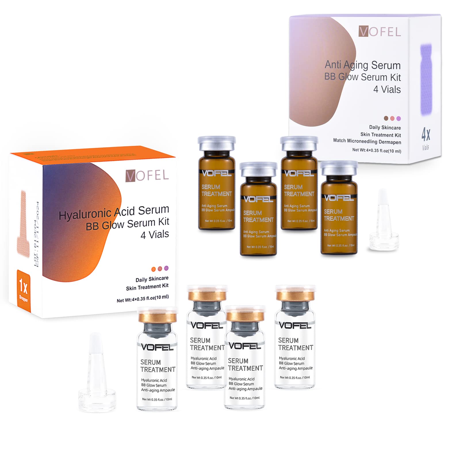 VOFEL Anti Aging Serum + Hyaluronic Acid Serum BB Glow Starter Kit – 8 Vials (0.35 oz each)