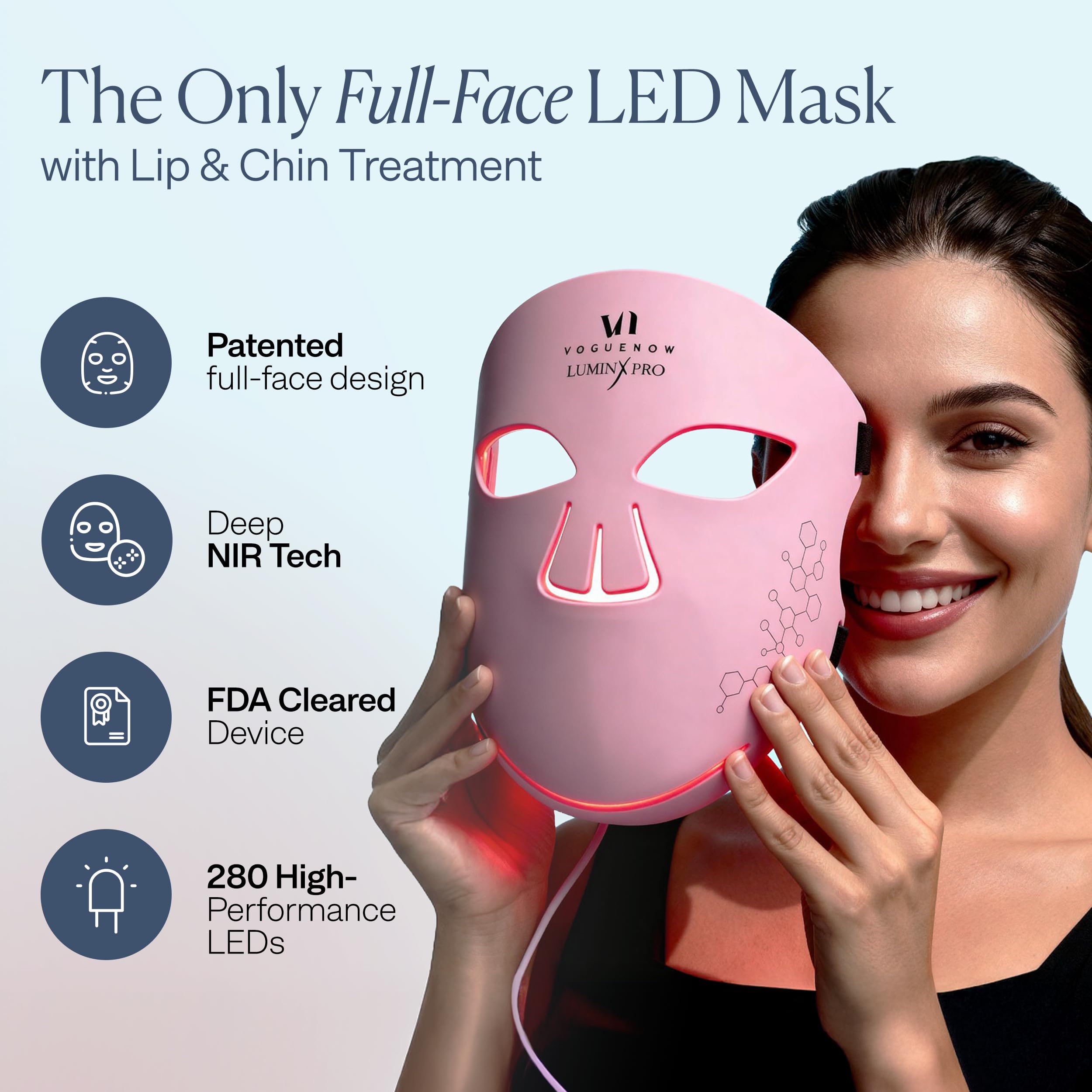 VogueNow LuminX Pro LED Light Therapy Mask – Full-Face Red & Near-Infrared Treatment for Wrinkles & Acne