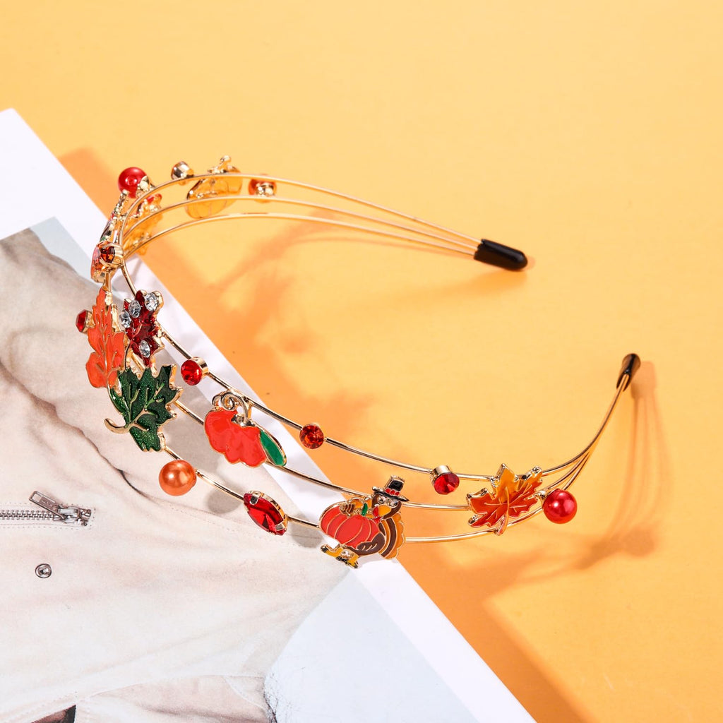 Vokone Thanksgiving Headbands for Women – Maple Leaf & Turkey Crystal Hair Accessory