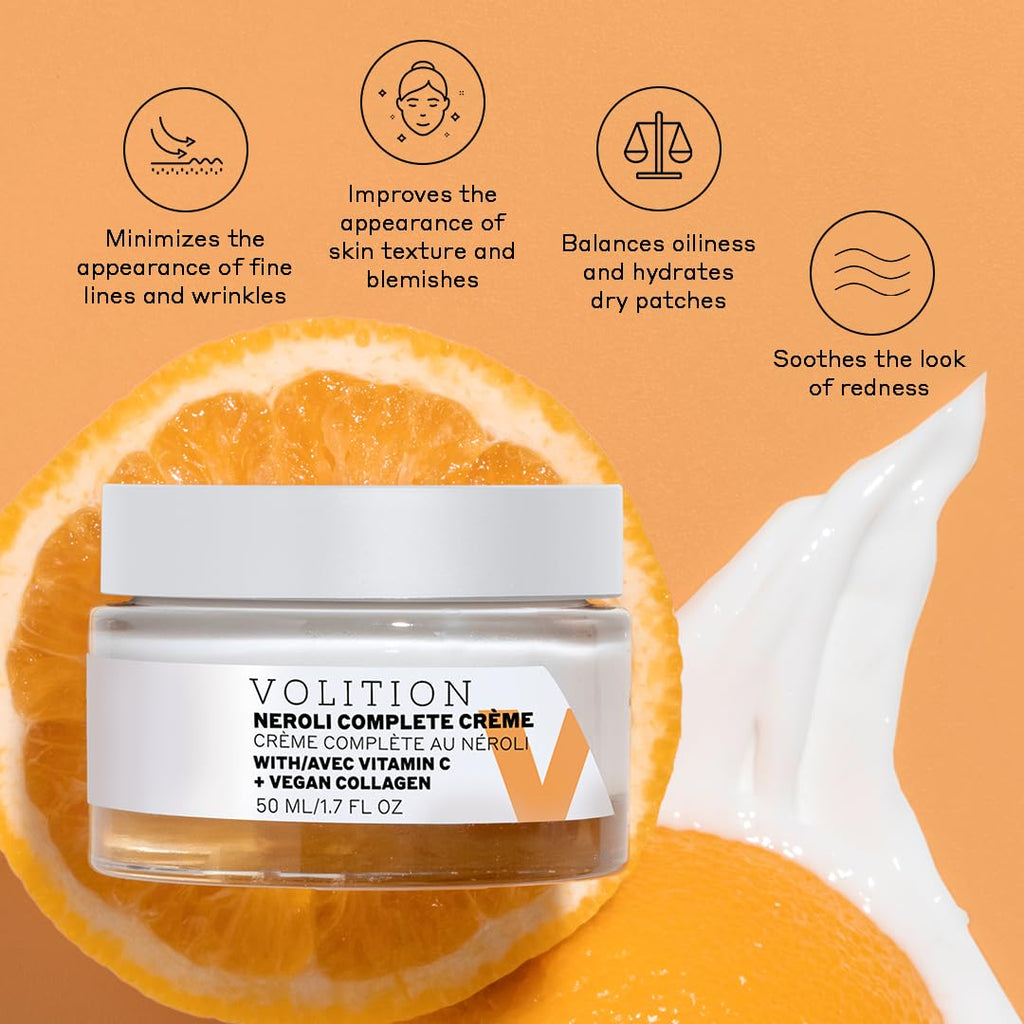 Volition Neroli Complete Crème with Vitamin C + Vegan Collagen | Hydrating Cream for Normal to Combination Skin