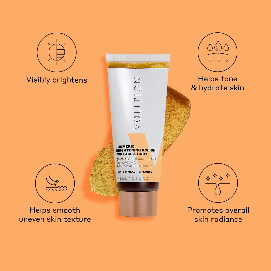 Volition Beauty Turmeric Brightening Polish with Oatmeal + Vitamin E | Exfoliating Scrub for Face & Body