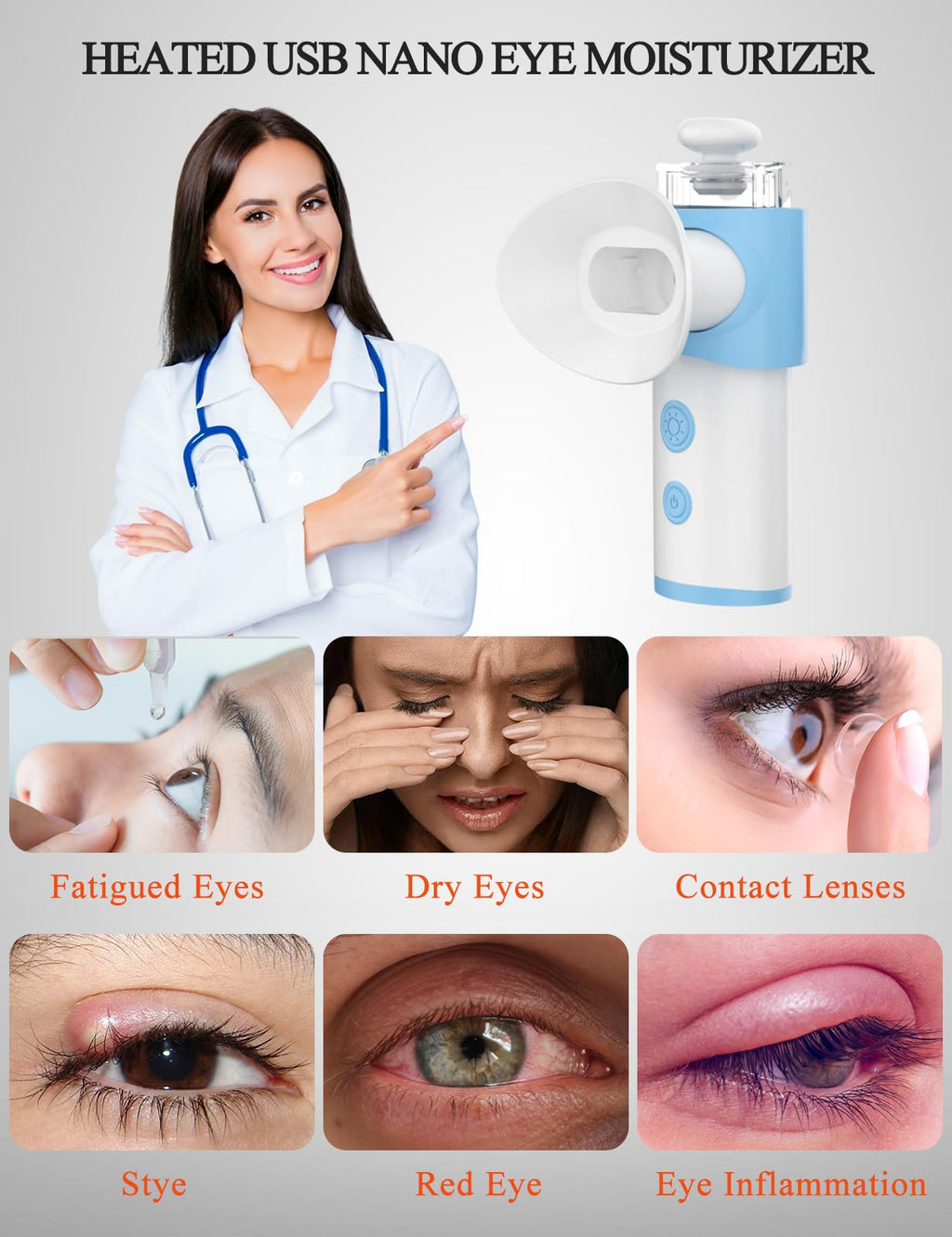 Vowleike Eye Steamer for Dry Eye – Portable USB Nano Mist with Warm Compress