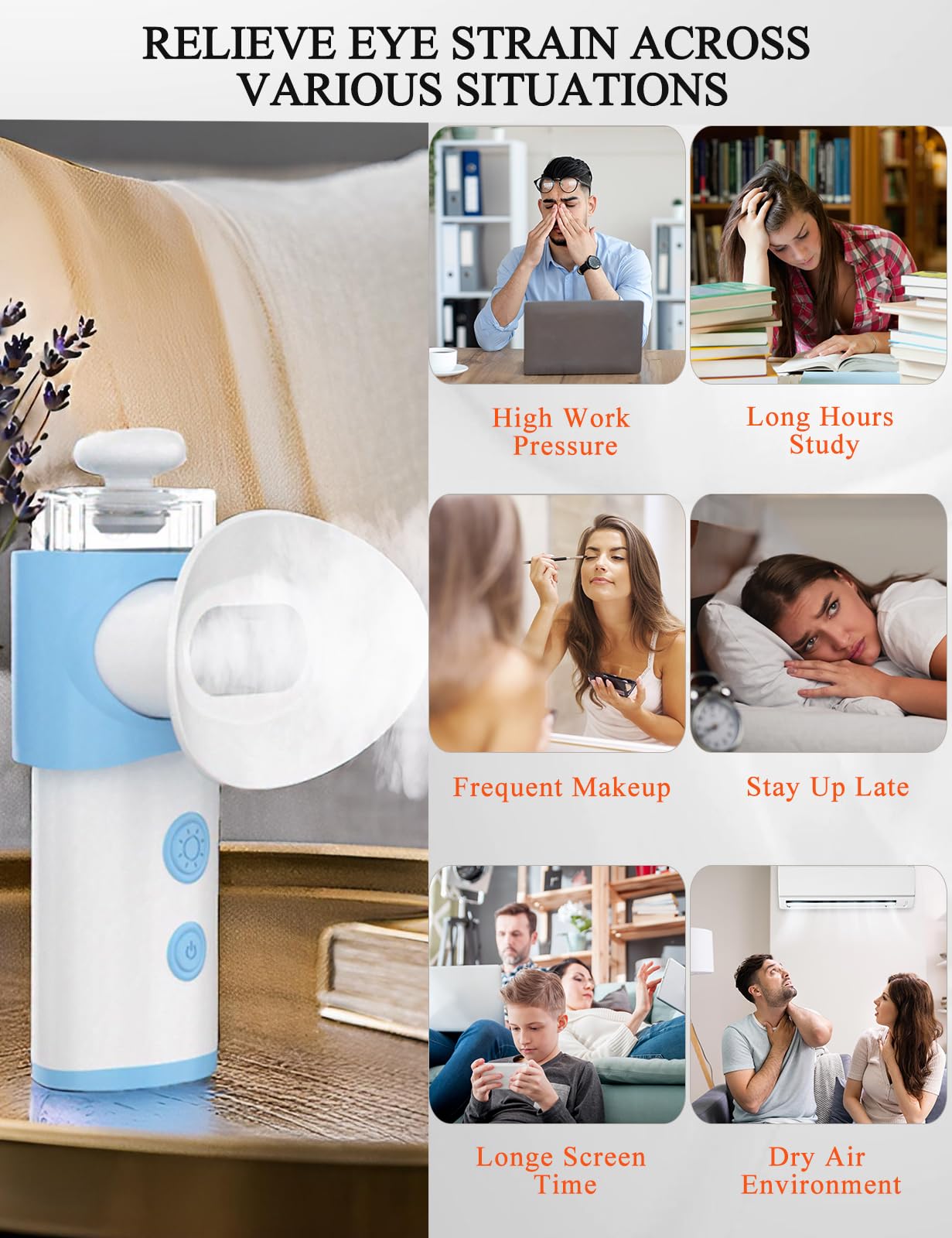Vowleike Eye Steamer for Dry Eye – Portable USB Nano Mist with Warm Compress