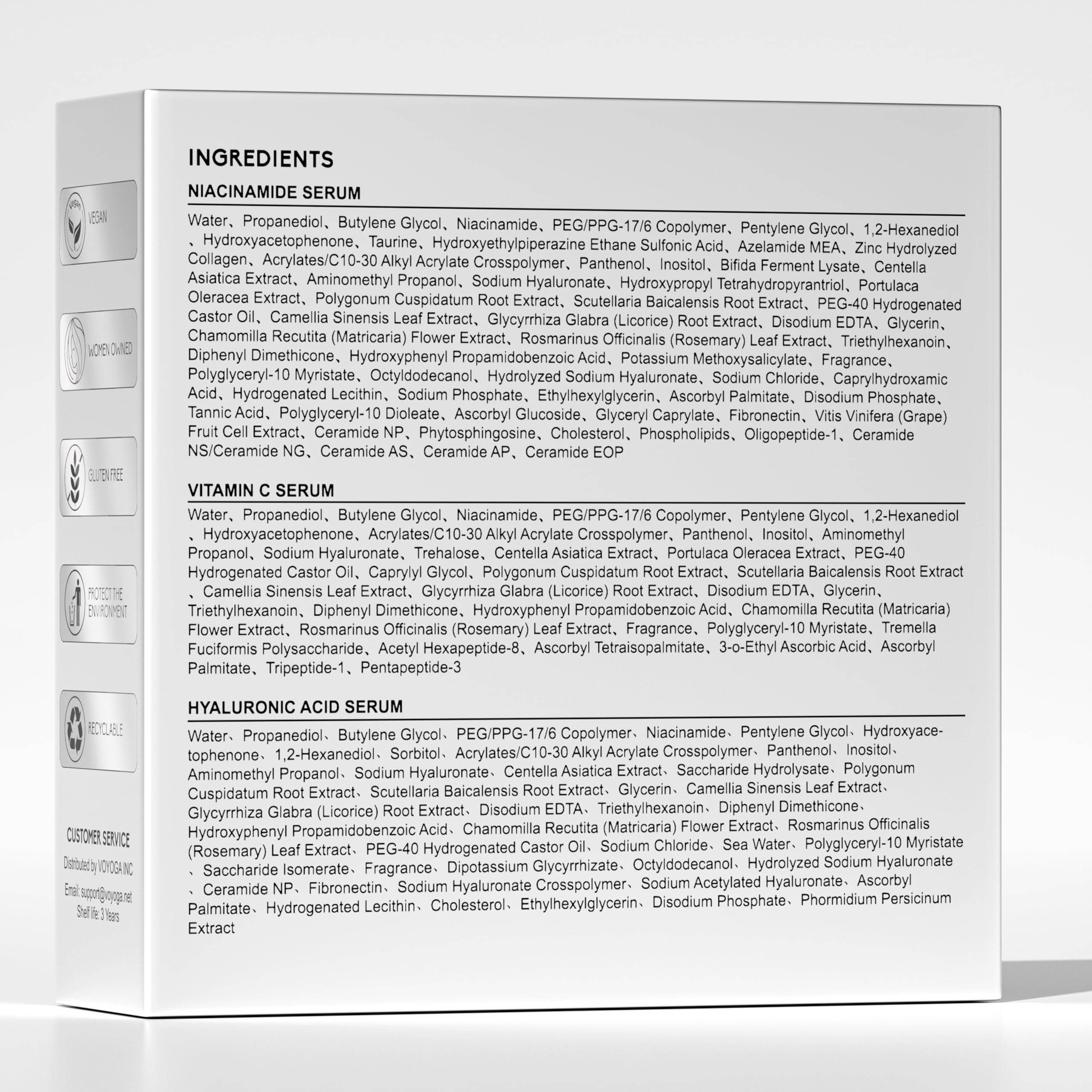 Voyoga Hyaluronic Acid Serum, Vitamin C Serum & Niacinamide Set – 3-Pack