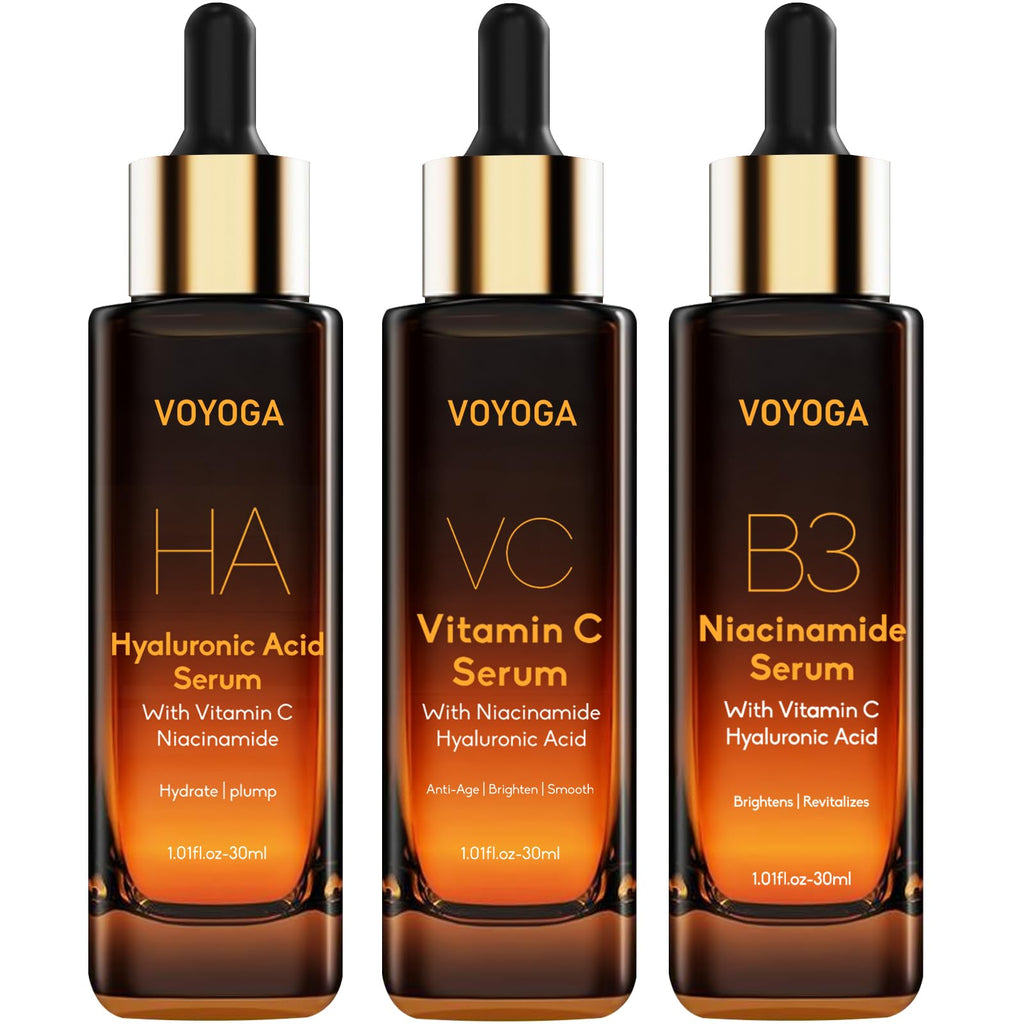 Voyoga Hyaluronic Acid Serum, Vitamin C Serum & Niacinamide Set – 3-Pack