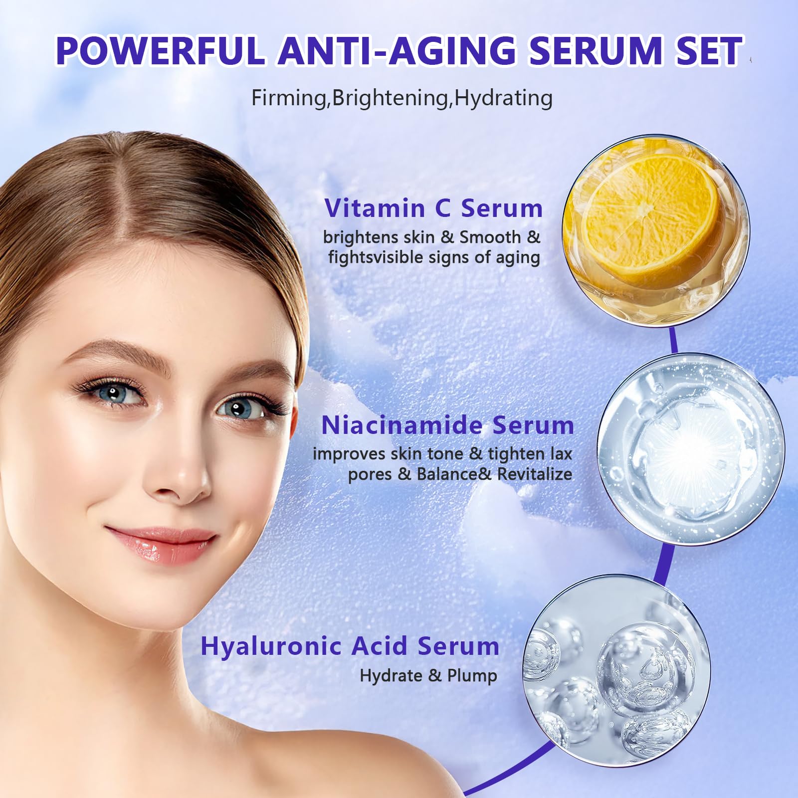 Voyoga Hyaluronic Acid Serum, Vitamin C Serum & Niacinamide Set – 3-Pack