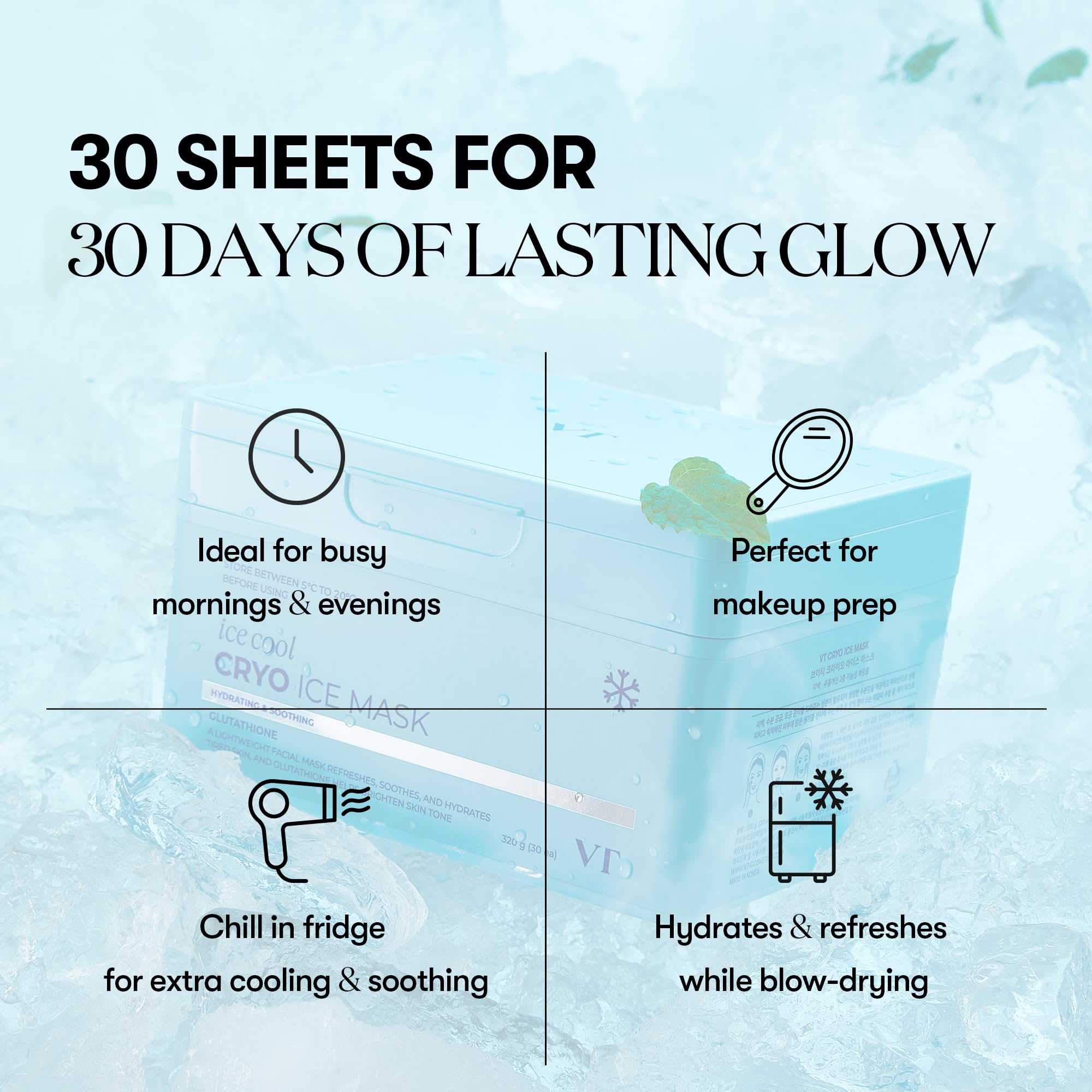 VT COSMETICS Cryo Ice Mask | Hydrating Sheet Mask for Instant Cooling & Glow