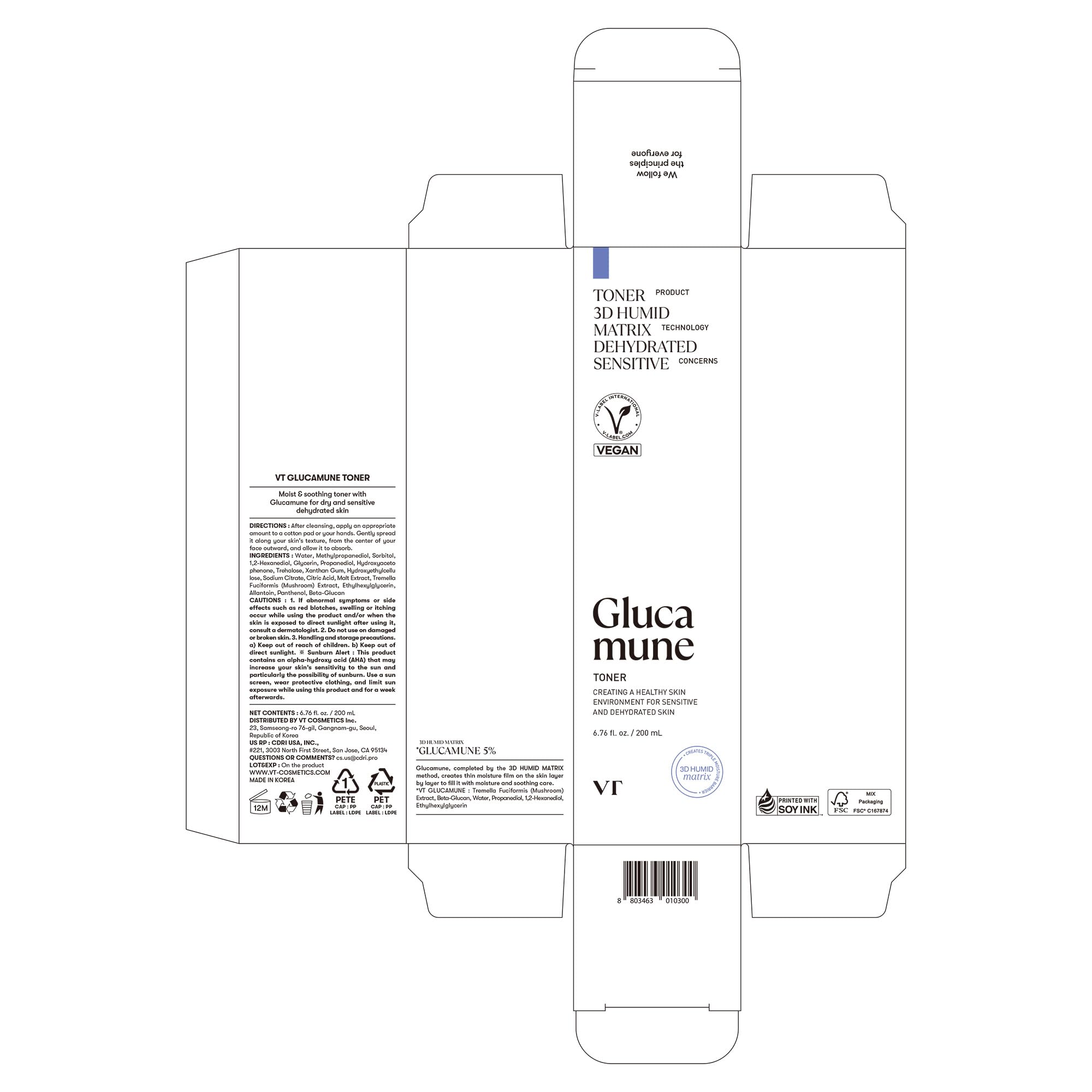 VT COSMETICS Glucamune Facial Toner – Snow Mushroom Hydration for Dry & Sensitive Skin