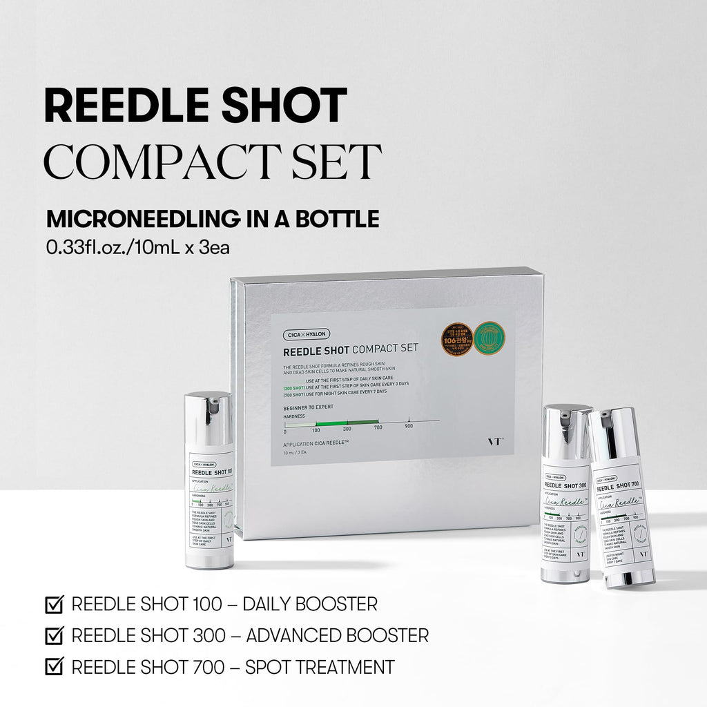 VT COSMETICS Reedle Shot Compact Set – Microneedling Serum Gift Set (100/300/700) 0.34 oz Each