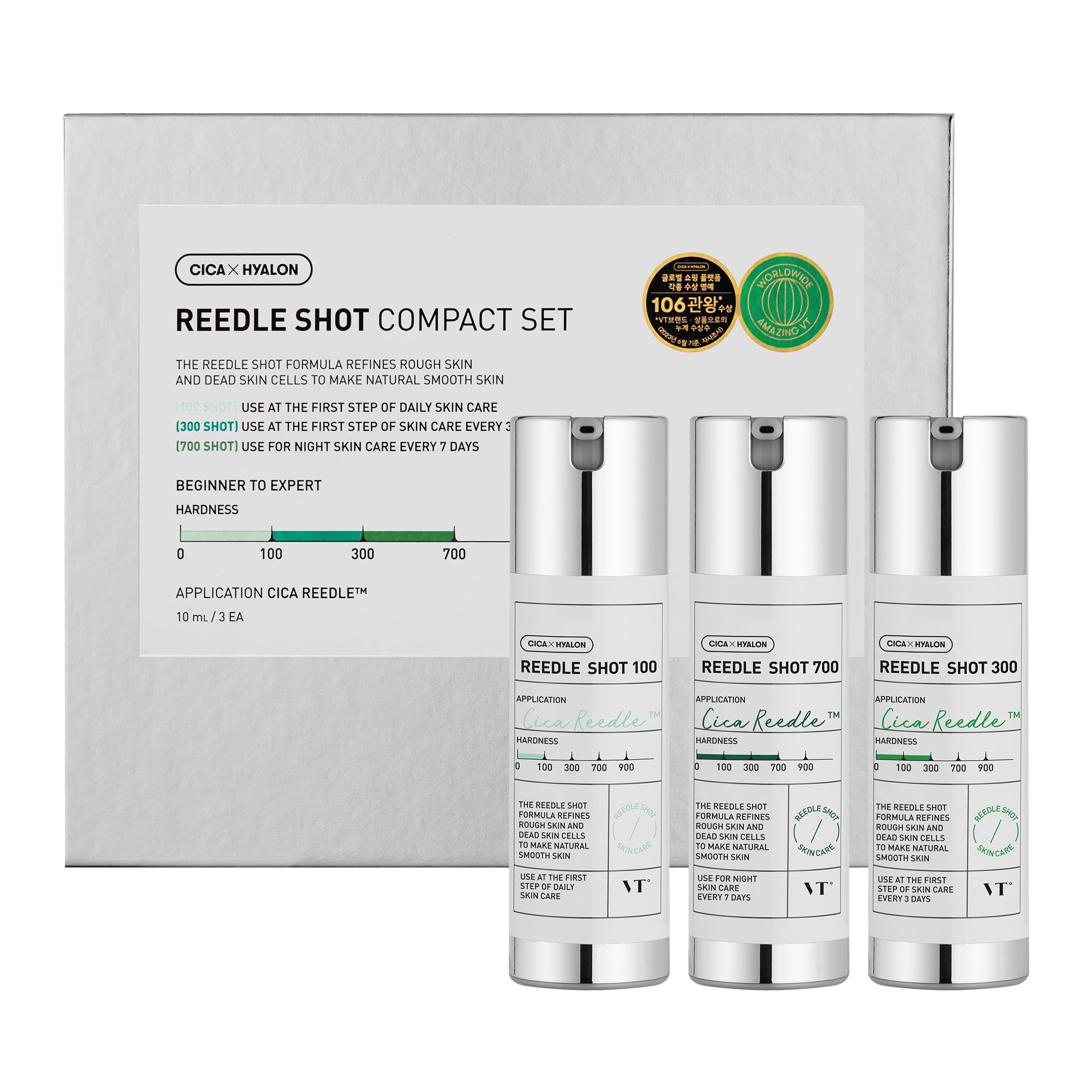 VT COSMETICS Reedle Shot Compact Set – Microneedling Serum Gift Set (100/300/700) 0.34 oz Each
