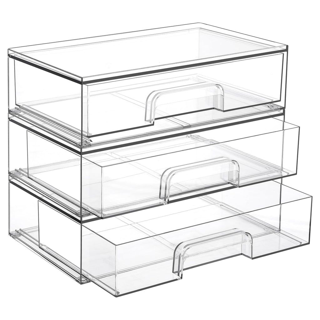 Vtopmart 12.1in Clear Stackable Drawer Organizers — 3 Pack Acrylic Cosmetic Bins