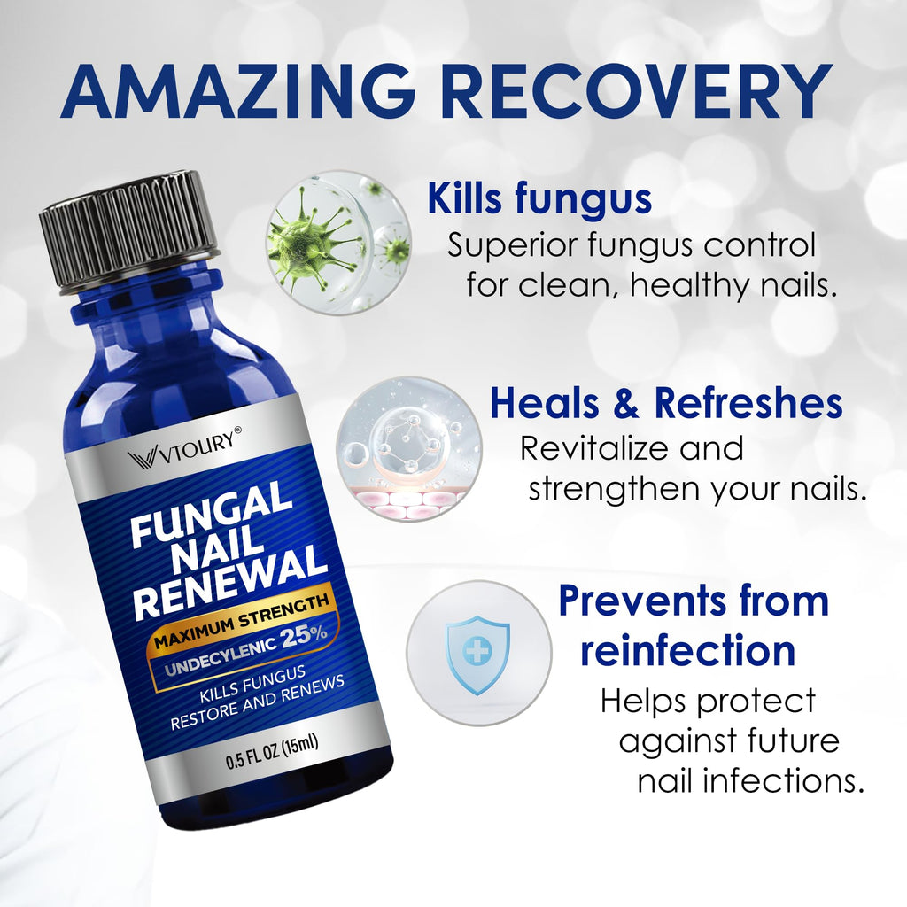 VTROUY Toenail Fungus Treatment Extra Strength – 2 Bottle Nail & Toe Solution with 25% Undecylenic Acid & Tea Tree Oil