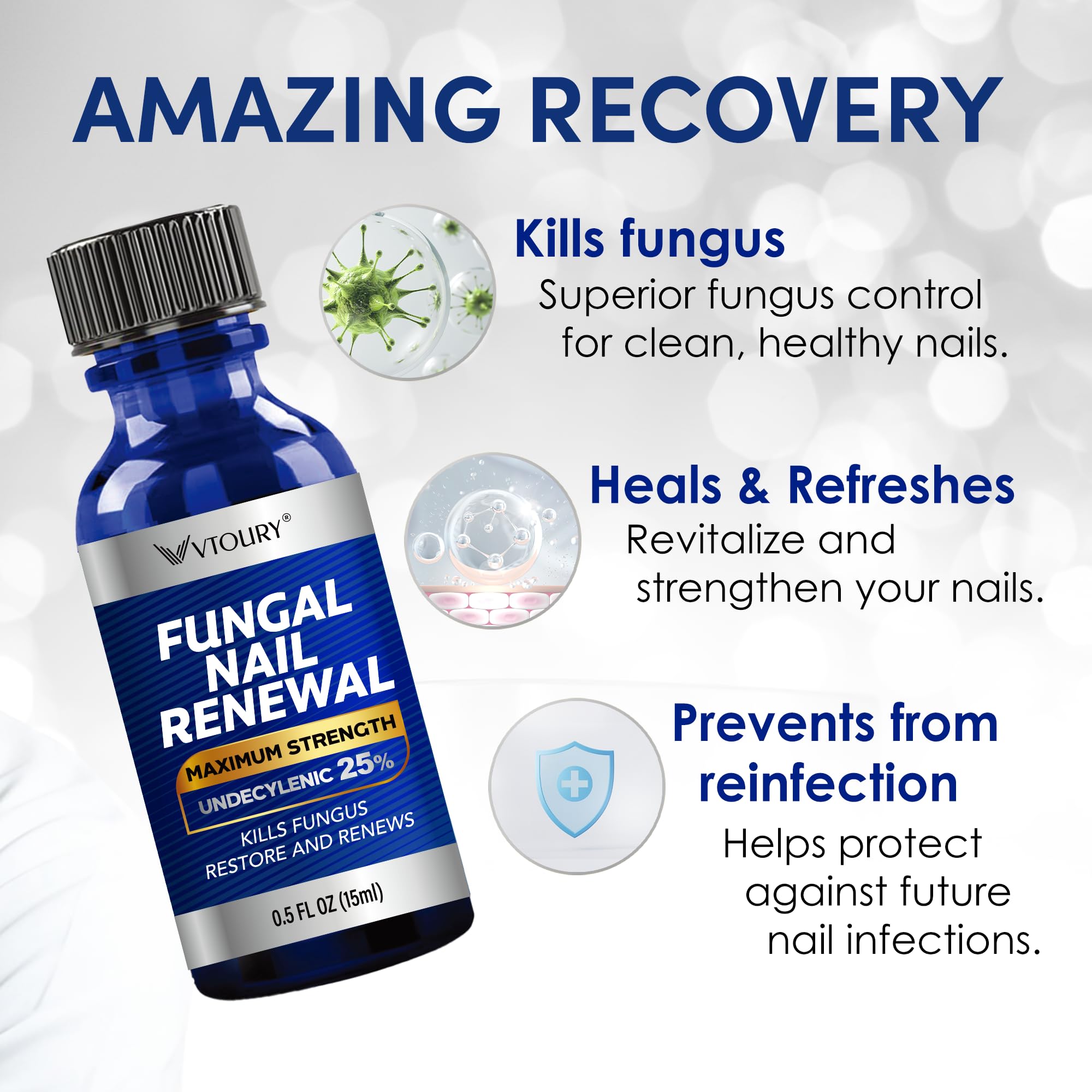 VTROUY Toenail Fungus Treatment Extra Strength – 2 Bottle Nail & Toe Solution with 25% Undecylenic Acid & Tea Tree Oil