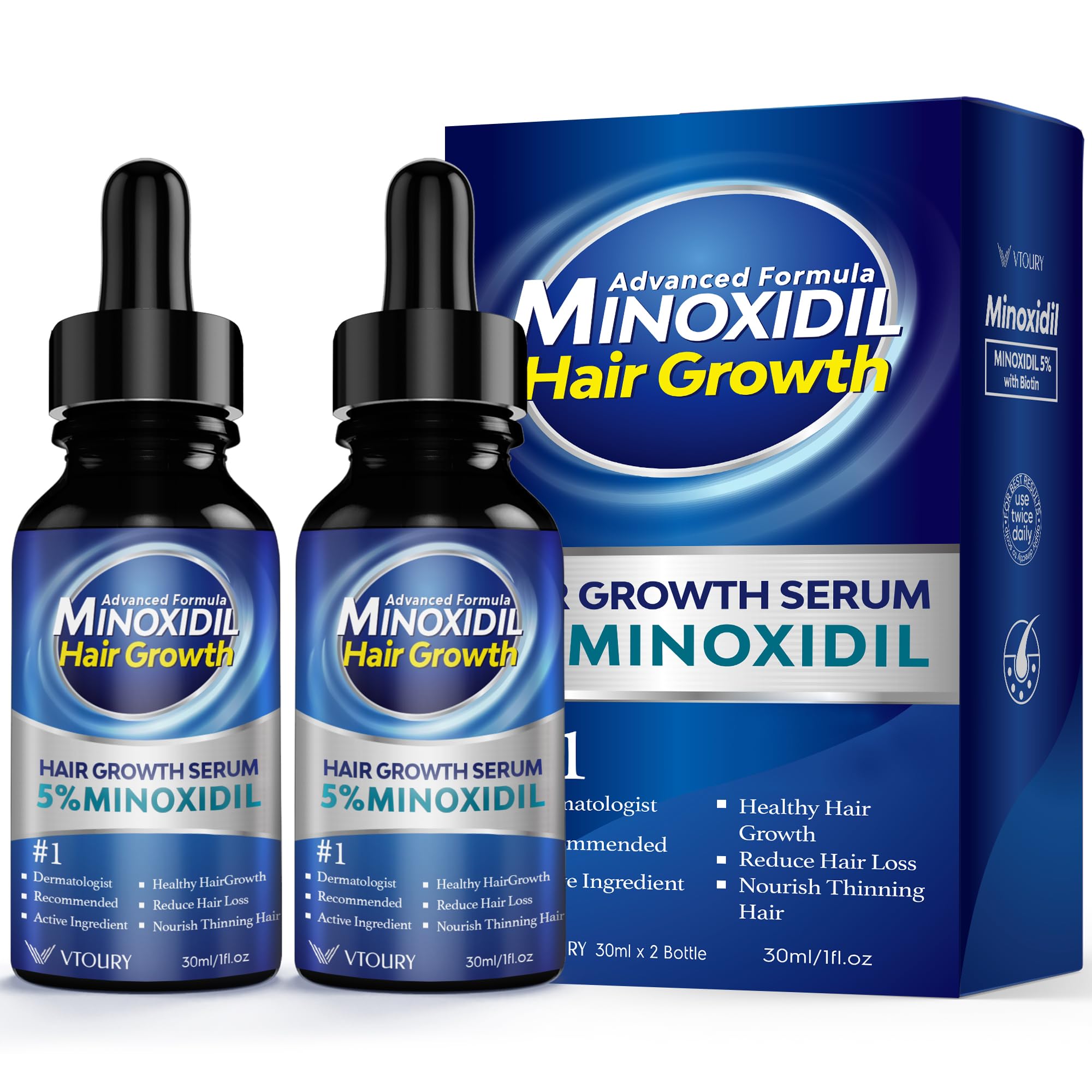 VTROUY 2-Pack Minoxidil for Men and Women — Beard Growth Oil & Hair Growth Solution