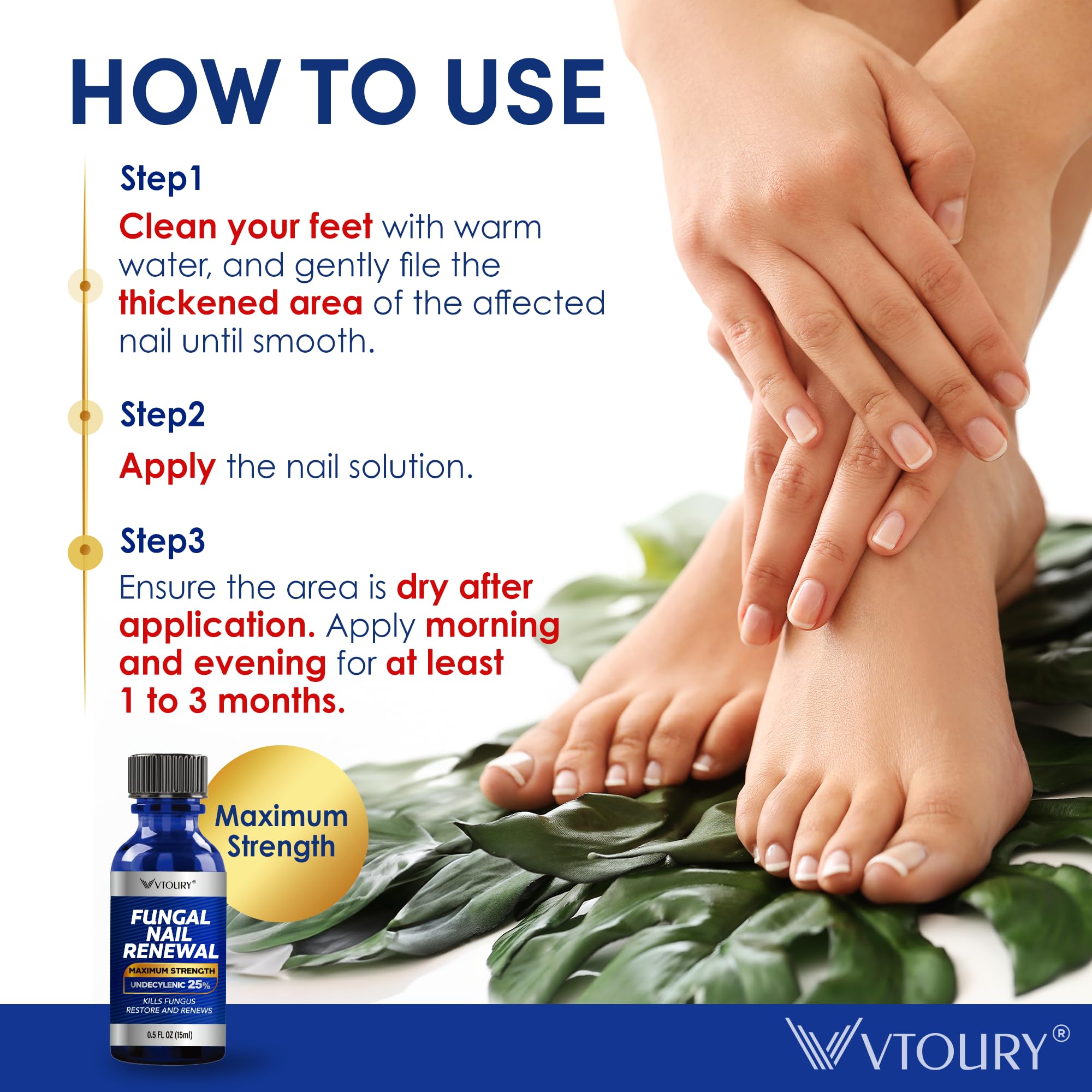 VTROUY Toenail Fungus Treatment Extra Strength – 2 Bottle Nail & Toe Solution with 25% Undecylenic Acid & Tea Tree Oil