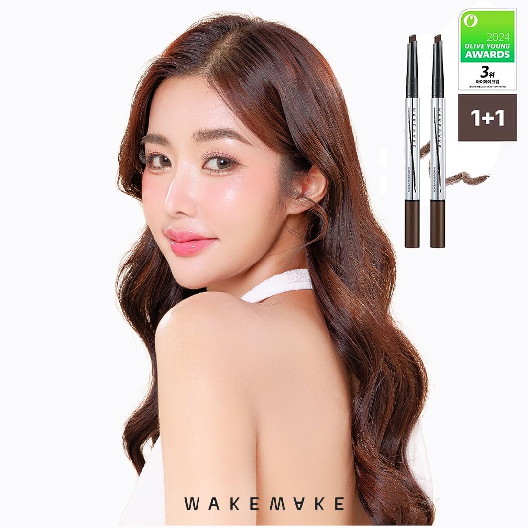 WAKEMAKE Natural Hard Brow Pencil - Dual 0.1 g, 01 Dark Brown, Made in Korea