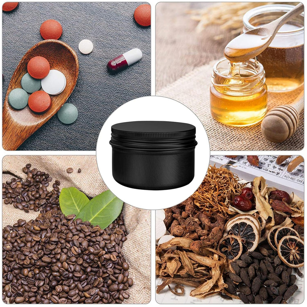 WANBAO 6 Pack 4 oz Aluminum Tins with Screw Lids – Black Airtight Storage for Spices, Lip Balm & Candies