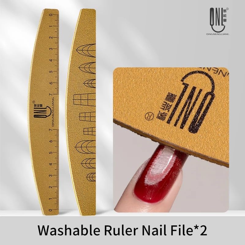 Washable Double-Sided Nail File Set 100/180 Grit – 2 Pack, Reusable Wooden Emery Boards & Curved Ruler Buffer
