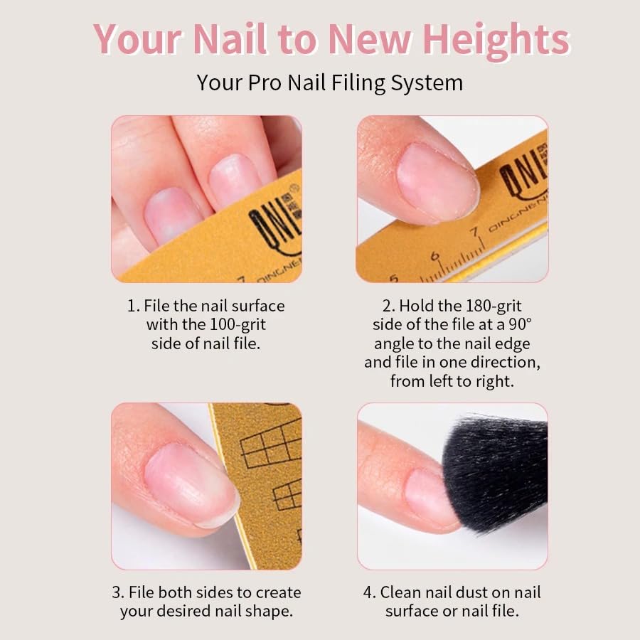 Washable Double-Sided Nail File Set 100/180 Grit – 2 Pack, Reusable Wooden Emery Boards & Curved Ruler Buffer