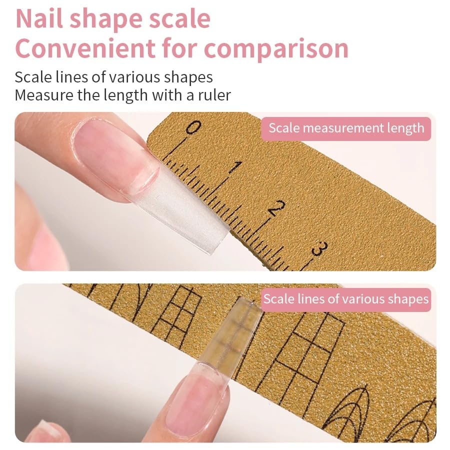 Washable Double-Sided Nail File Set 100/180 Grit – 2 Pack, Reusable Wooden Emery Boards & Curved Ruler Buffer