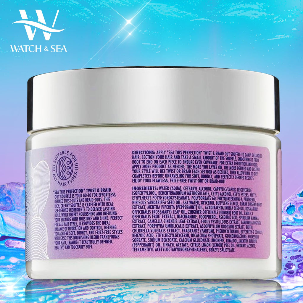 Watch & Sea Twist & Braid Out Soufflé – Nourishing Seaweed & Sea Kelp Curl Cream for All Hair Types | 12 oz