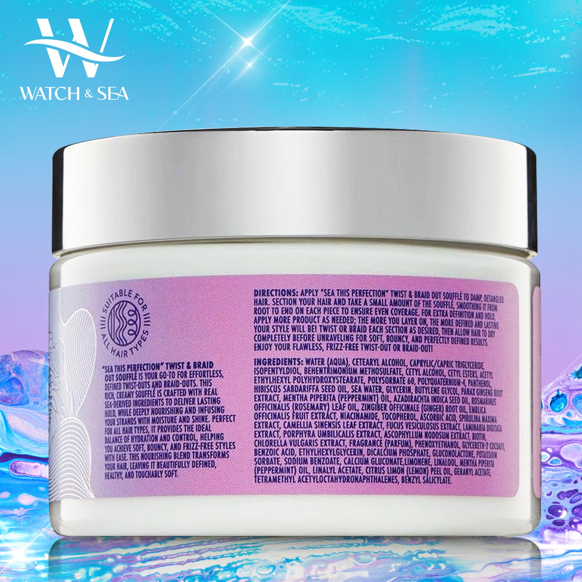Watch & Sea Twist & Braid Out Soufflé – Nourishing Seaweed & Sea Kelp Curl Cream for All Hair Types | 12 oz