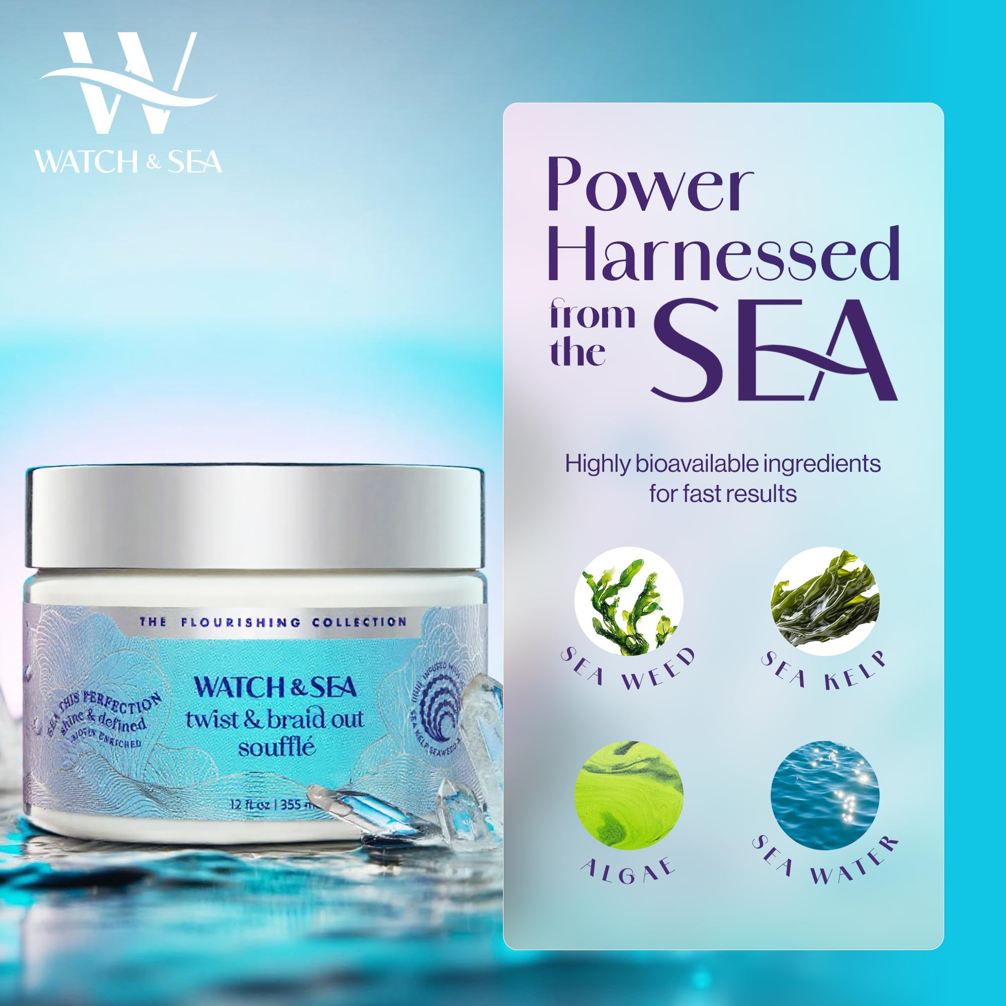 Watch & Sea Twist & Braid Out Soufflé – Nourishing Seaweed & Sea Kelp Curl Cream for All Hair Types | 12 oz