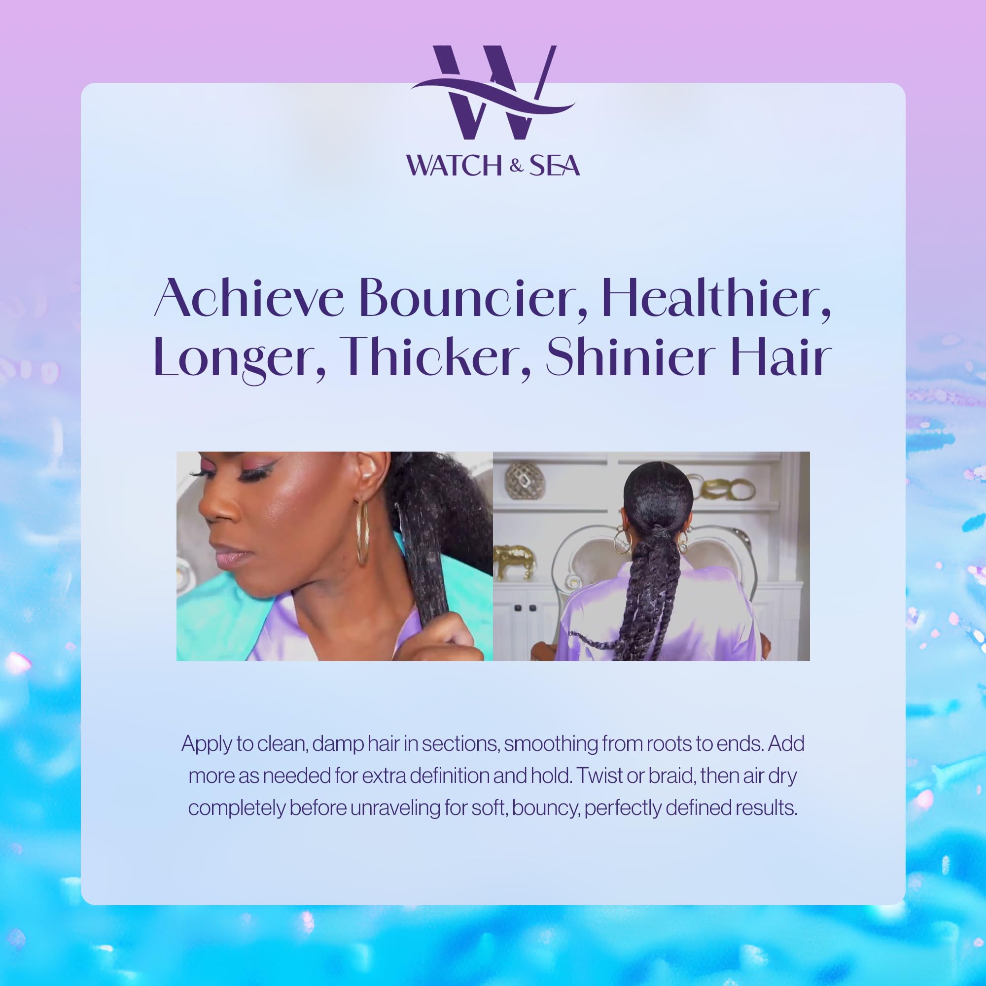 Watch & Sea Twist & Braid Out Soufflé – Nourishing Seaweed & Sea Kelp Curl Cream for All Hair Types | 12 oz