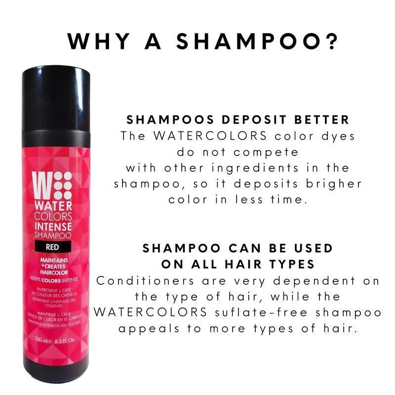 Watercolors Intense Color Depositing Shampoo – Red, 8.5 oz | 3-in-1 Color Refresh