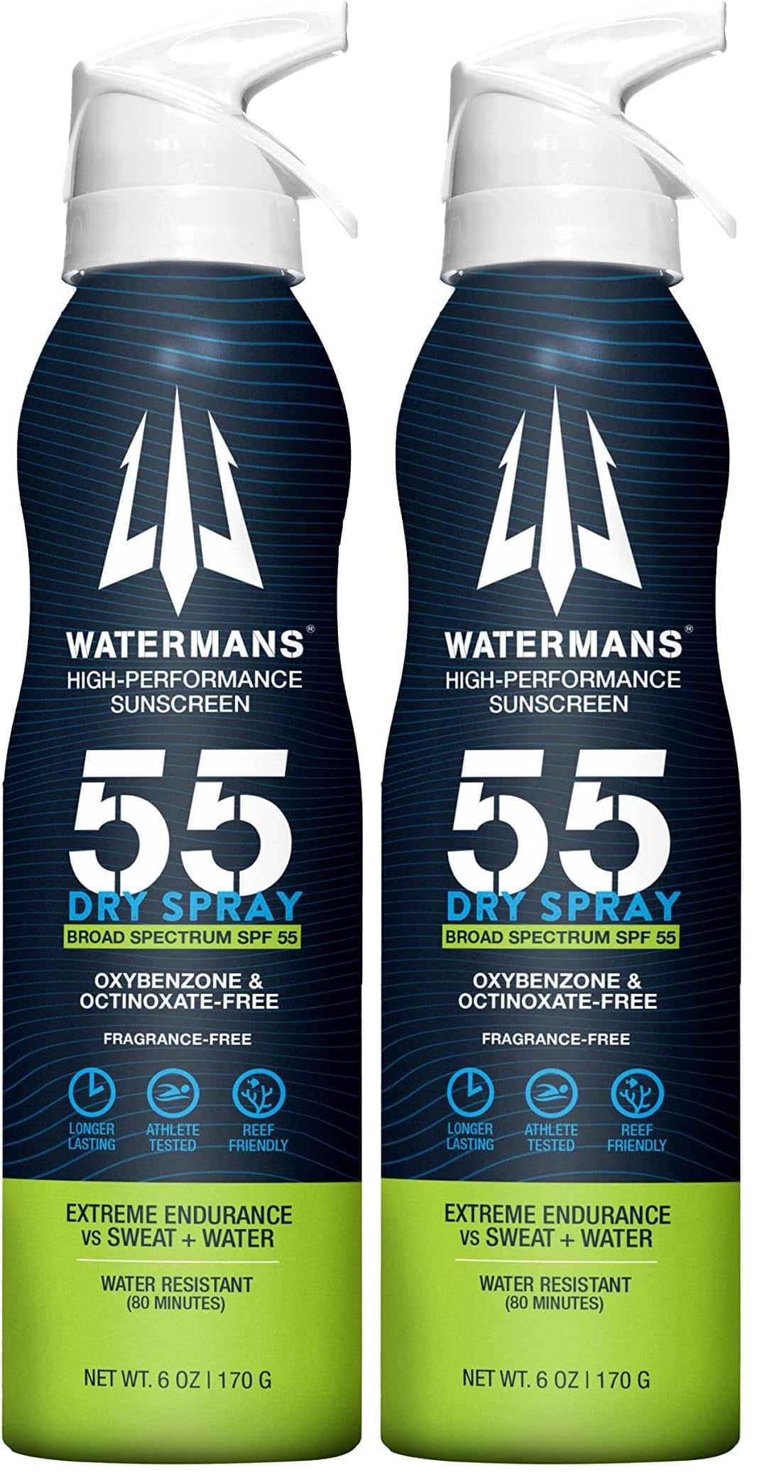 Watermans SPF 55 Dry Spray Sunscreen — Reef Safe, Fragrance-Free (Pack of 2)