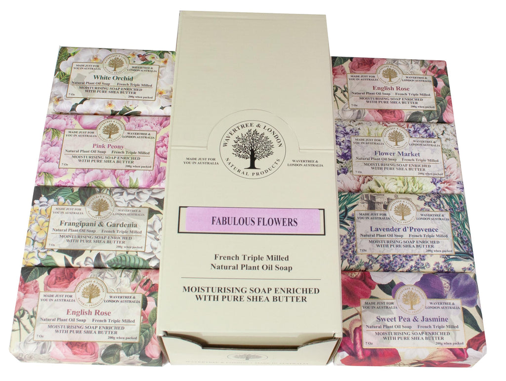 Wavertree & London Assorted Fabulous Florals Soap Bars (Pack of 8) – 7oz Triple-Milled with Shea Butter & Plant Oils
