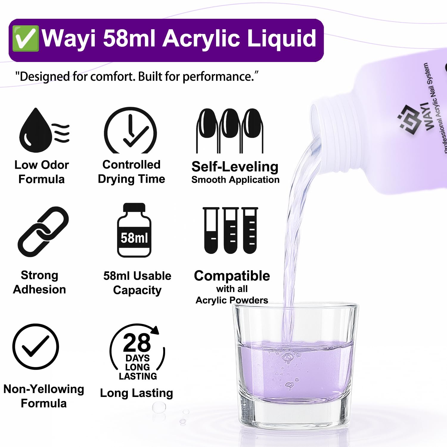 WAYI Acrylic Nail Kit: 58ml Monomer, 4 Powder Colors, Tips & Tools