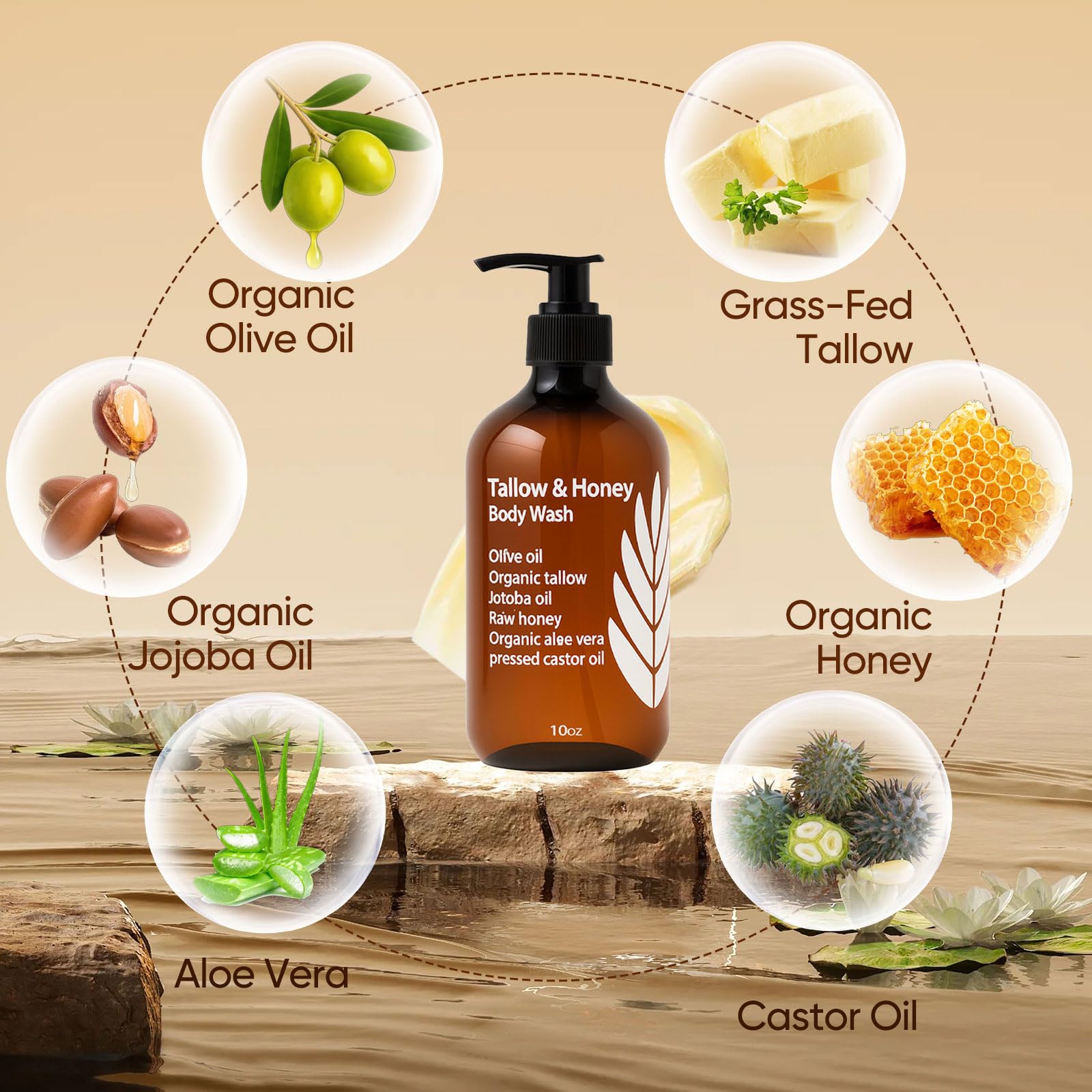WDVNEX Tallow & Honey Body Wash – Grass-Fed Tallow, Olive Oil & Aloe (10 oz)