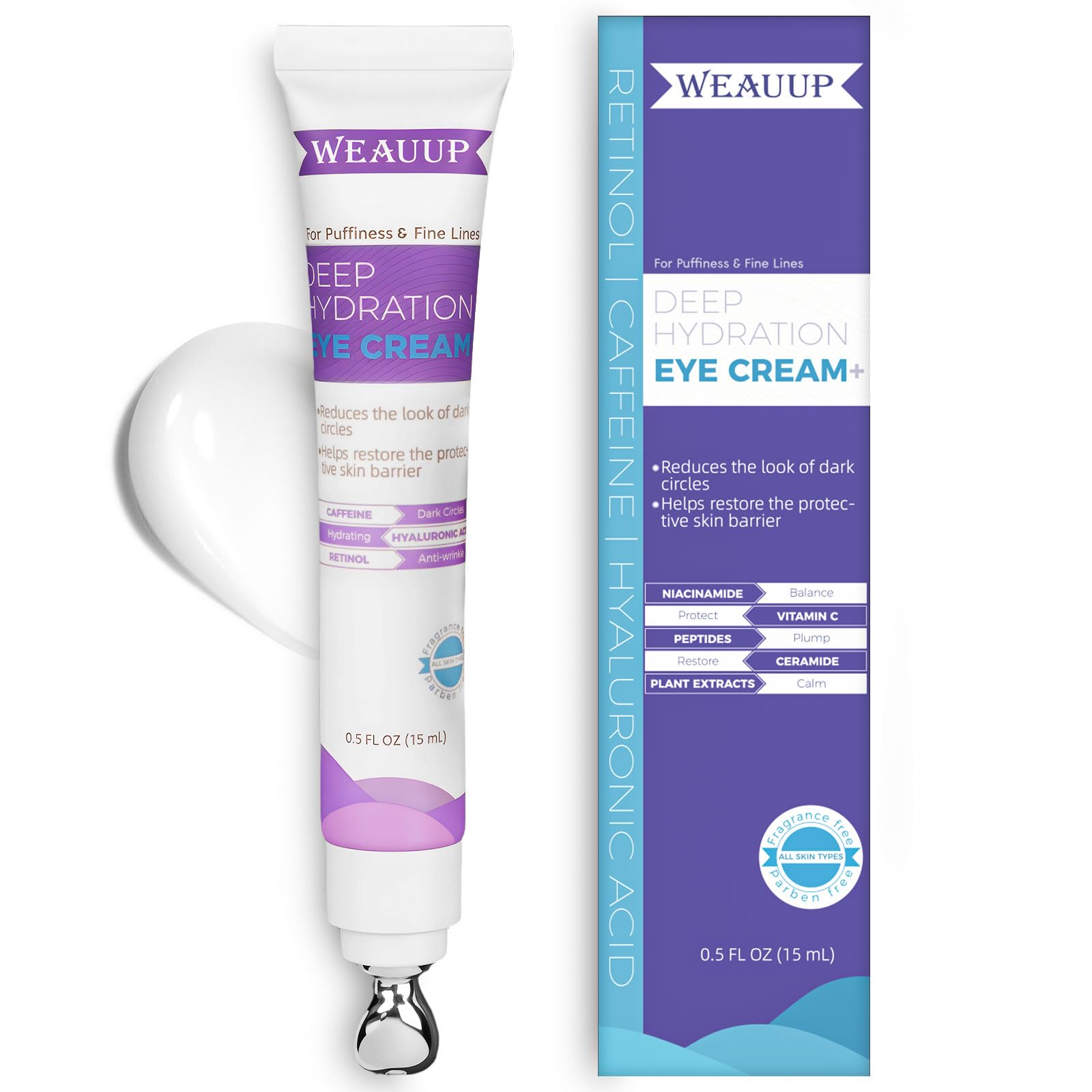 WEAUUP Eye Cream for Dark Circles & Puffiness – Retinol, Hyaluronic Acid, Caffeine & Peptides